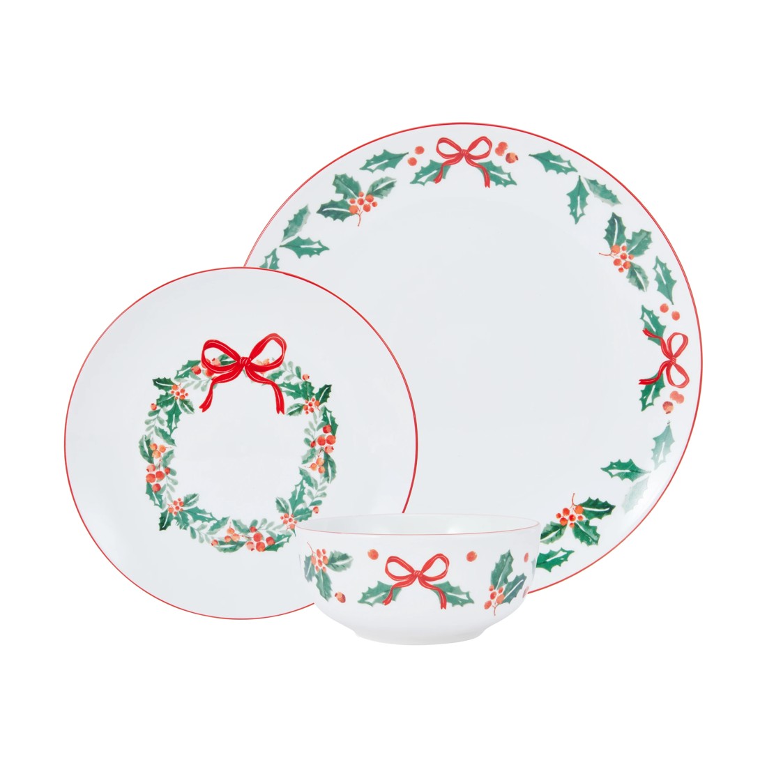 1 12 Piece Traditional Holly Dinner Set, 1 of 7