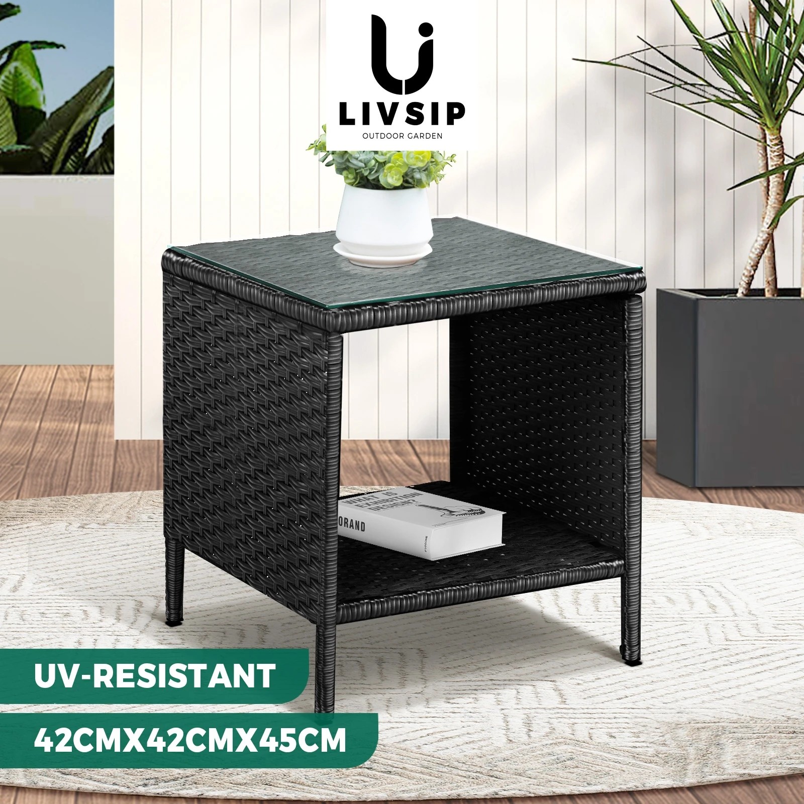 2 Livsip Garden Table Rattan Cafe Table Outdoor Garden Furniture Side Table
 - Black, 2 of 8