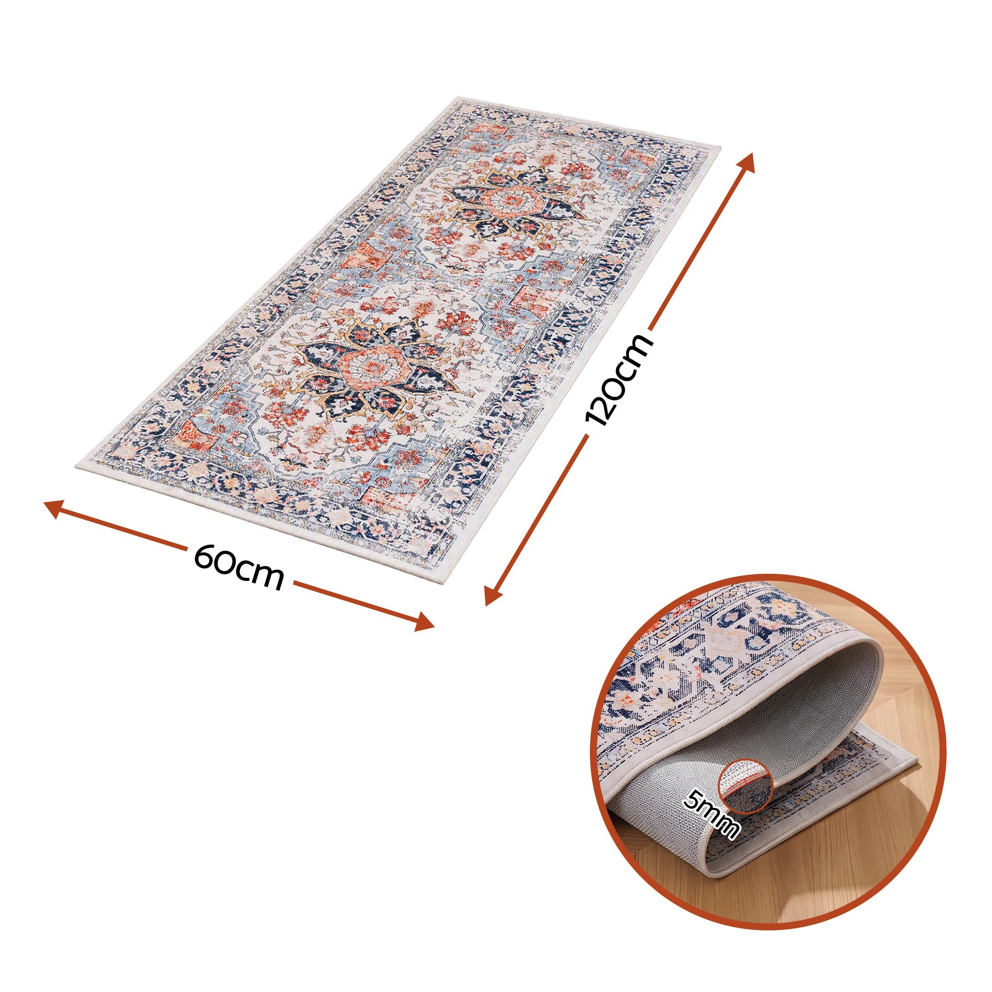 2 Artiss 60 x 120 cm Hallway Runner Rugs for Living Room 0.5cm Washable Non-Slip - Orange, 2 of 10