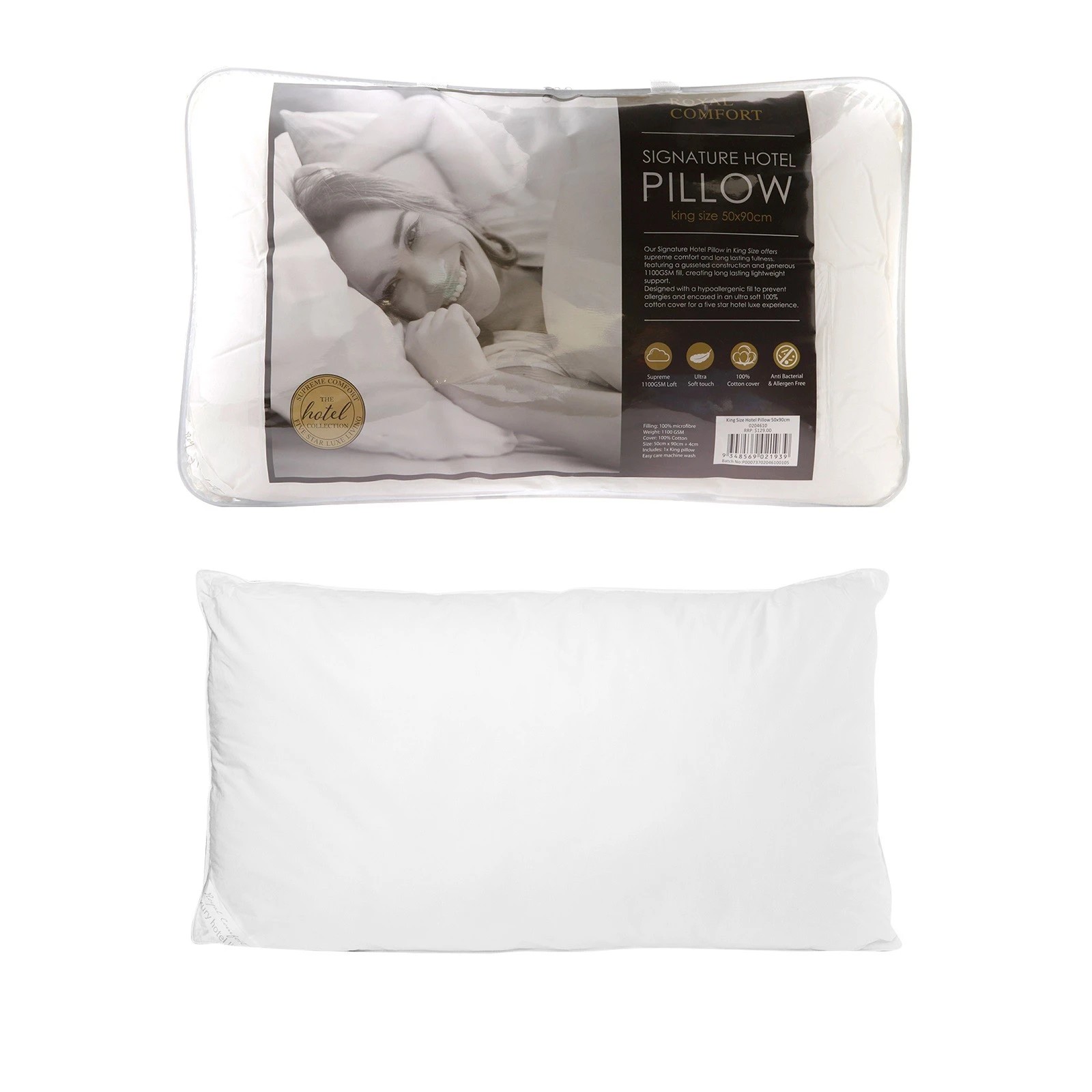 4 Royal Comfort Cotton 233 TC Luxury Signature Hotel Soft XL 50 x 90cm Pillow - White, 4 of 6