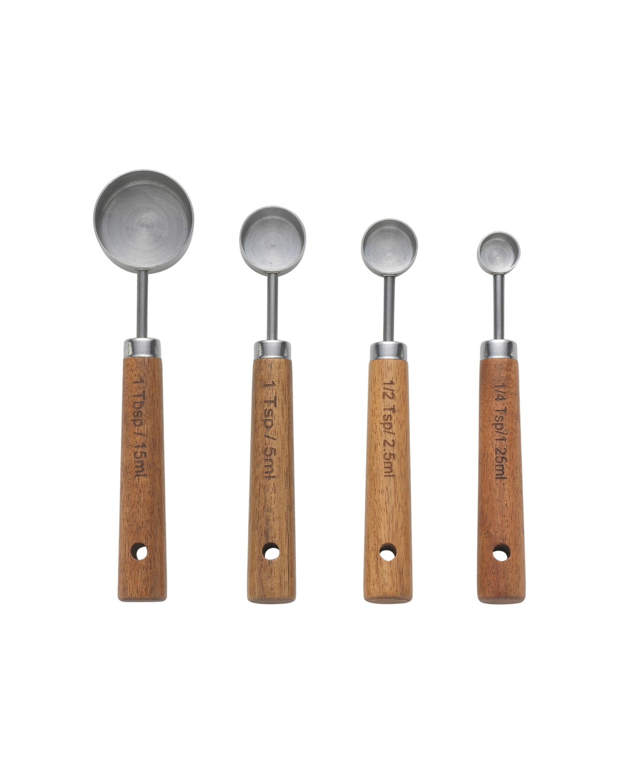 2 Ecology 4PC Provisions Stainless Steel Measuring Spoons Set Acacia Handle - Silver, 2 of 2