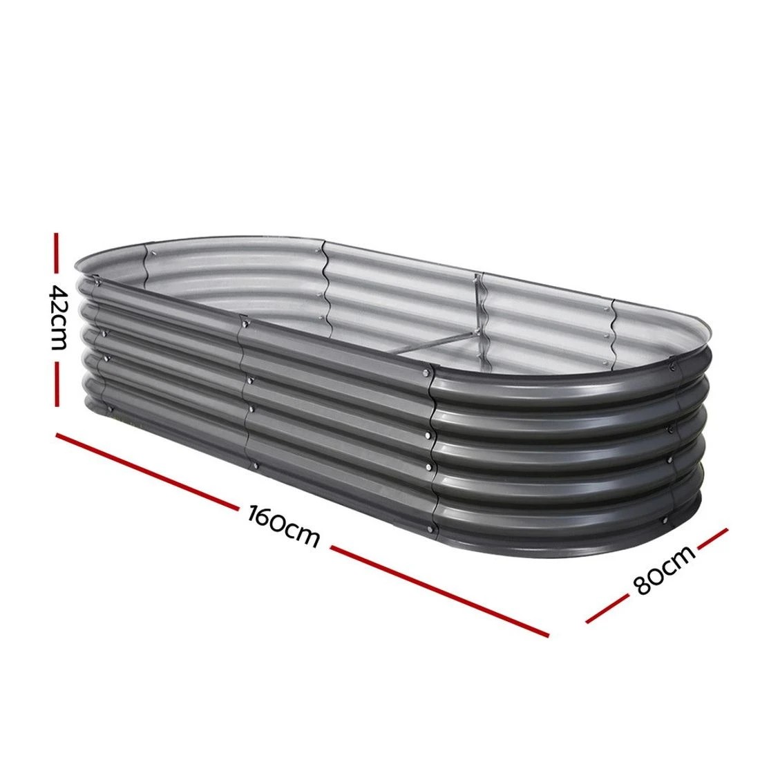 2 Green Fingers Garden Bed 160X80X42cm Oval Planter Box Raised Container Galvanised - Grey, 2 of 4