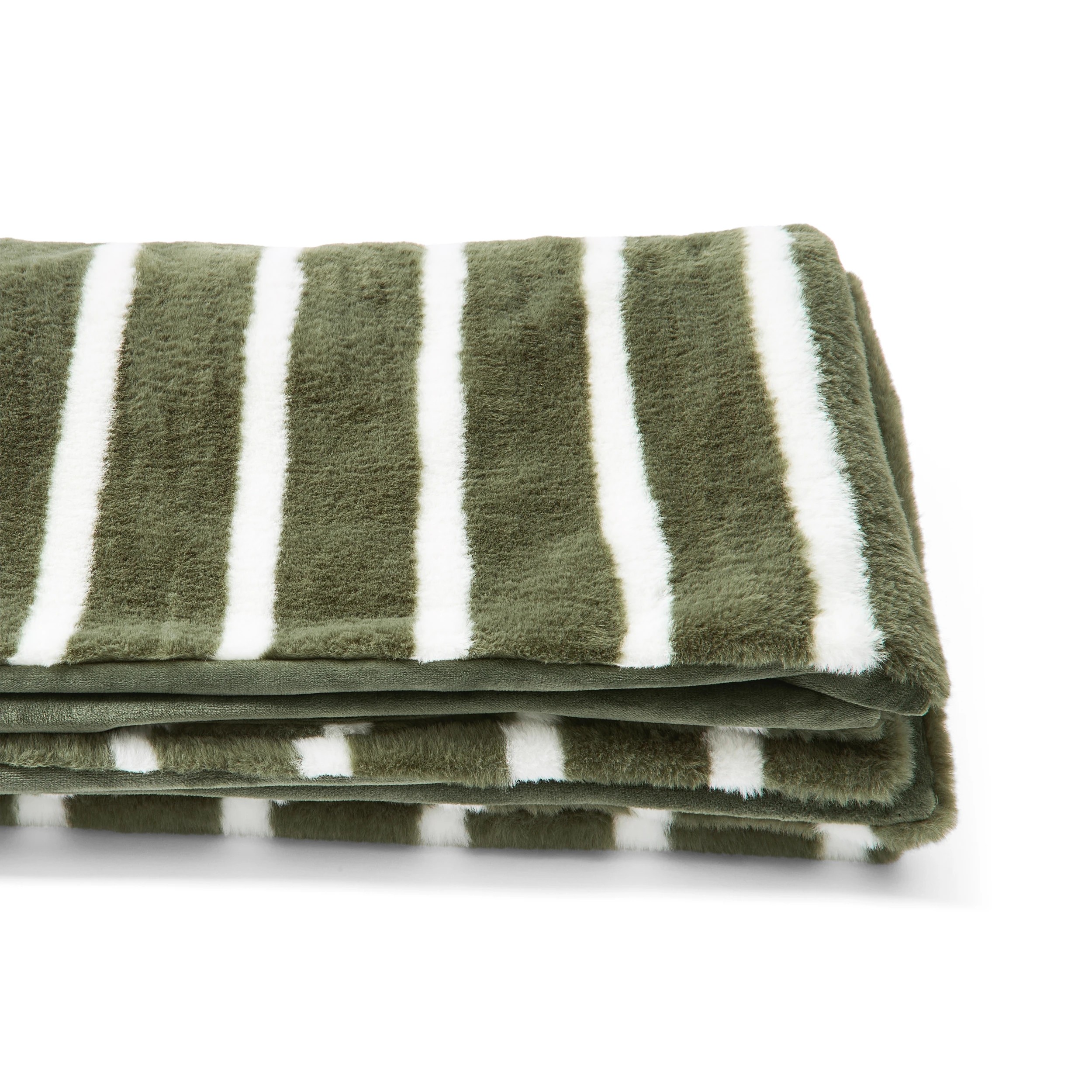 6 Stripe Faux Fur Throw - Green, 6 of 6