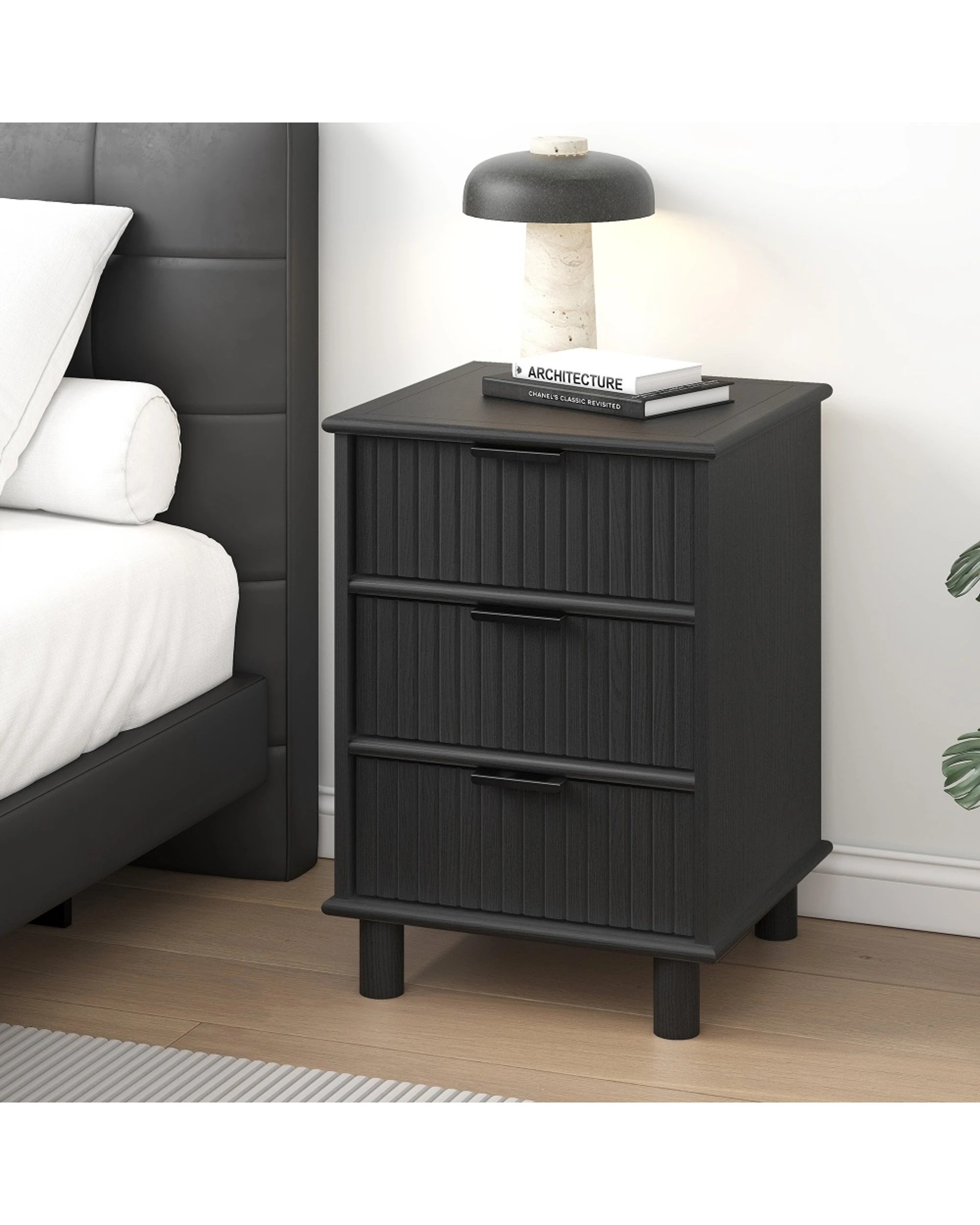 7 Alpine Bay Sorrento 3 Drawer Side Table Decor Woodgrain Finish 44.5x42x62.5cm - Black, 7 of 8