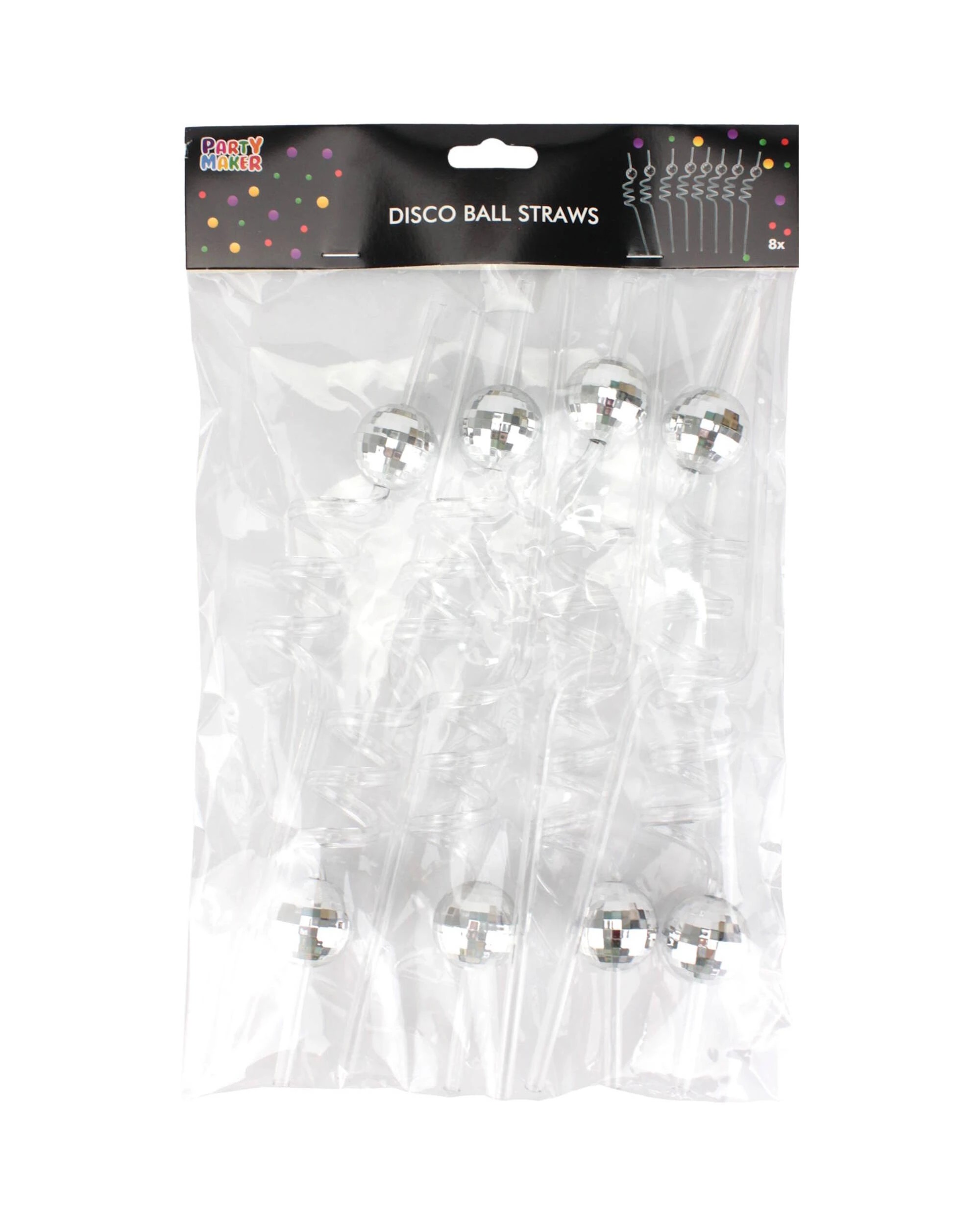 4 Partyrama Disco Ball Curly Straws Pack of 8 - Silver, 4 of 5