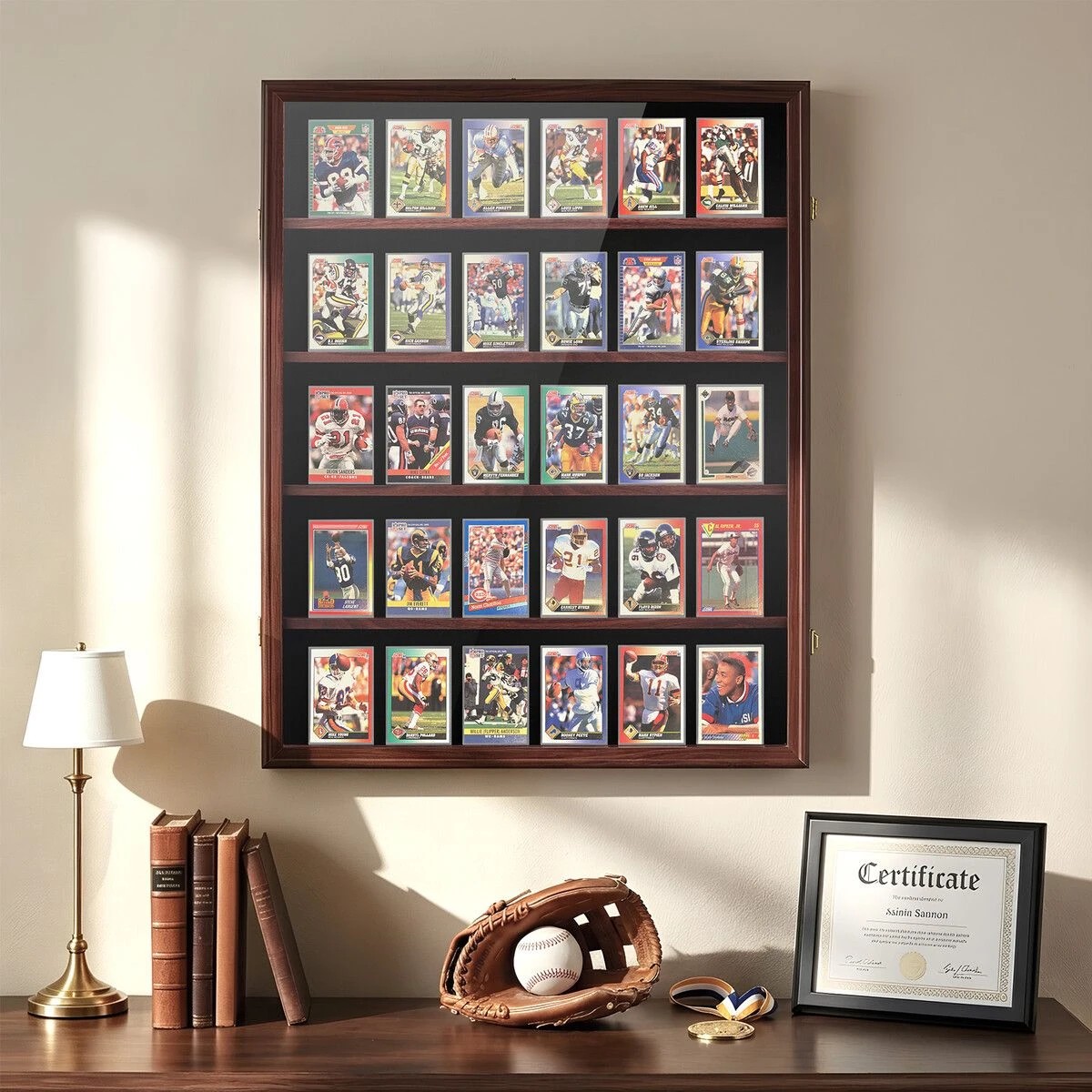 6 Ausway Sports Card Display Case Wall Mounted Lockable Cabinet for Graded PSA NBA Basketball Trading Cards, 6 of 7
