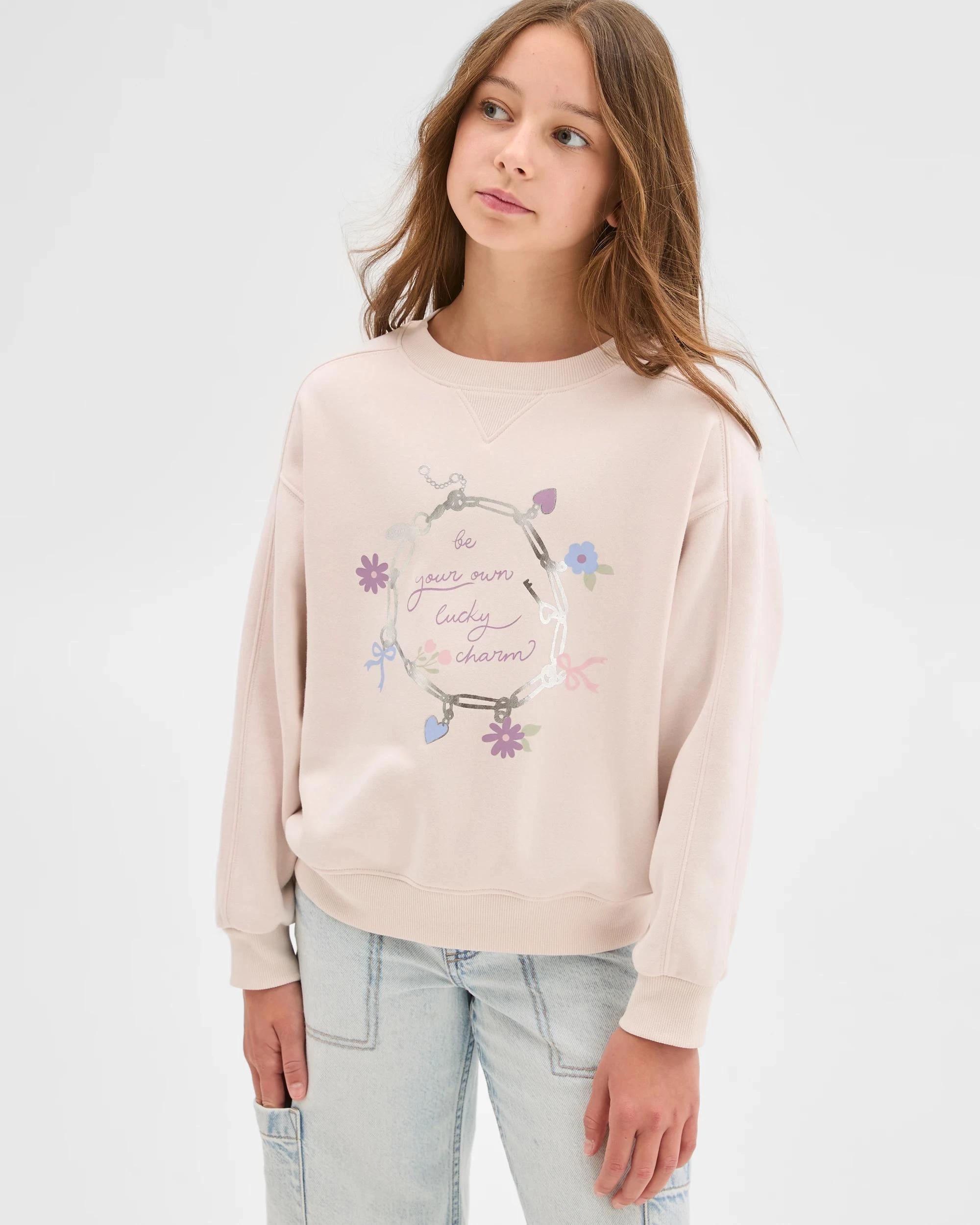 1 Target Kids Australian Cotton Blend Long Sleeve Fleece Top PASTEL PARCHMENT, 1 of 8
