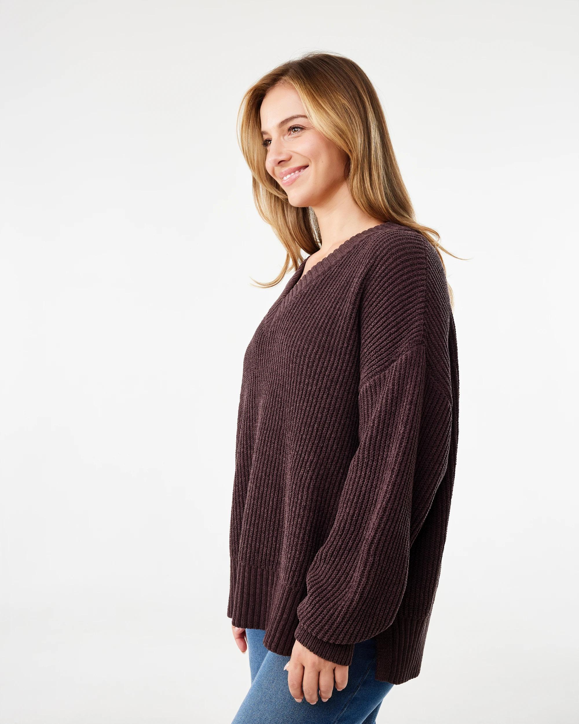 2 Chenille V Neck Jumper Melt Brown, 2 of 6