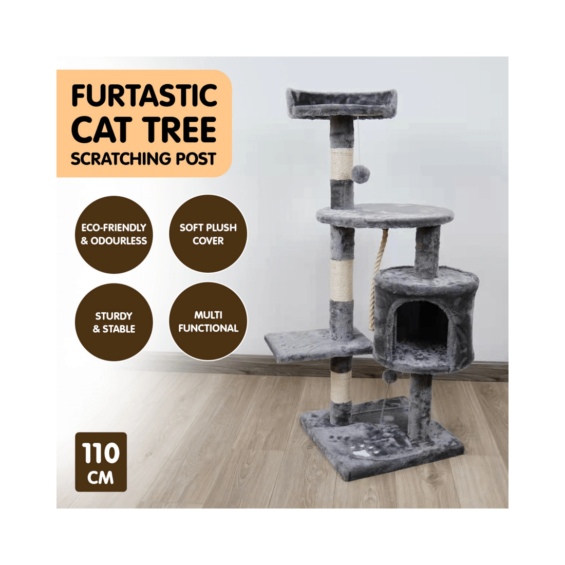 6 Furtastic 110cm Cat Tree Scratching Post - Silver Grey, 6 of 6