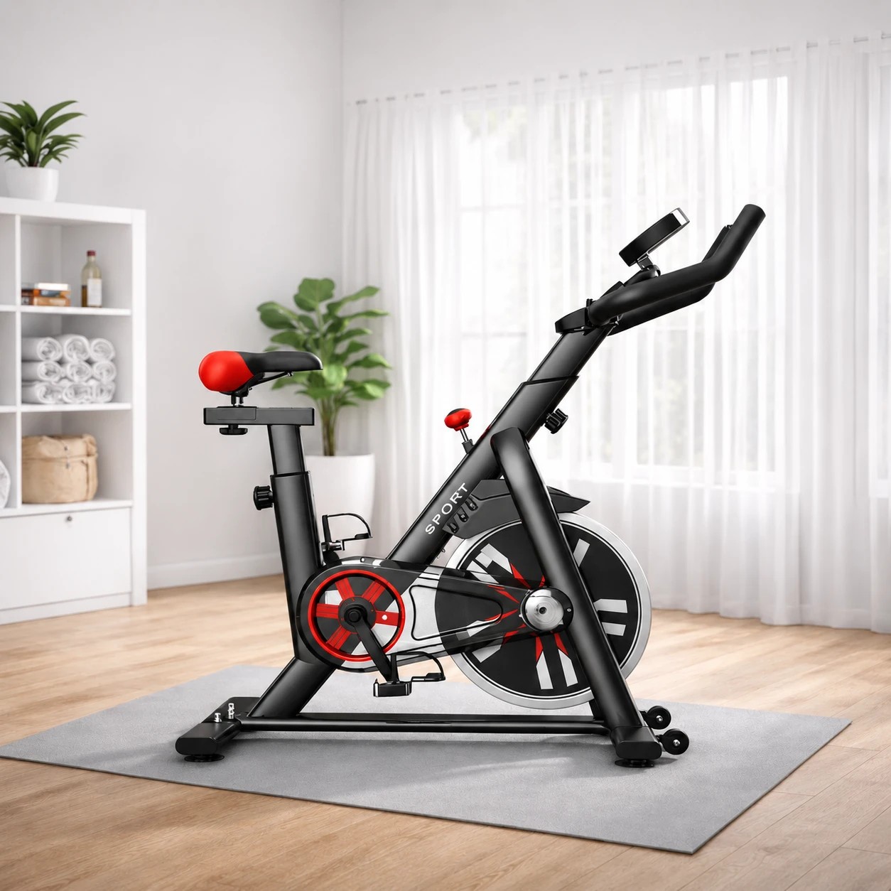 2 Fitness Master Exercise Spin Bike 8kg Flywheel Belt Drive Lcd Monitor Black Home Gym, 2 of 8