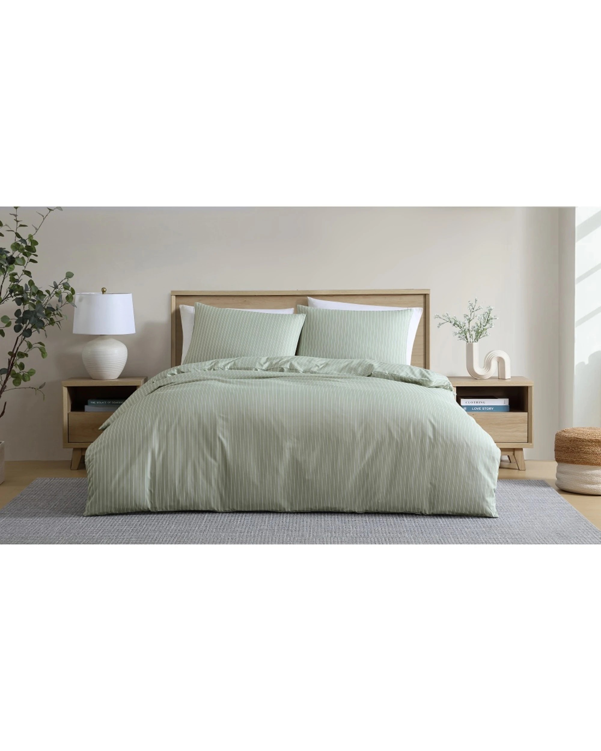 1 Ardor Finley Stripe Polyester Quilt Cover Set Home Bedding Single Bed Khaki - Green, 1 of 1