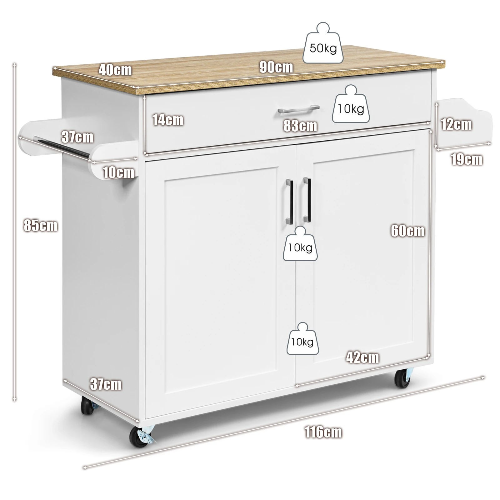 4 Costway Wooden Rolling Kitchen Island White, 4 of 5