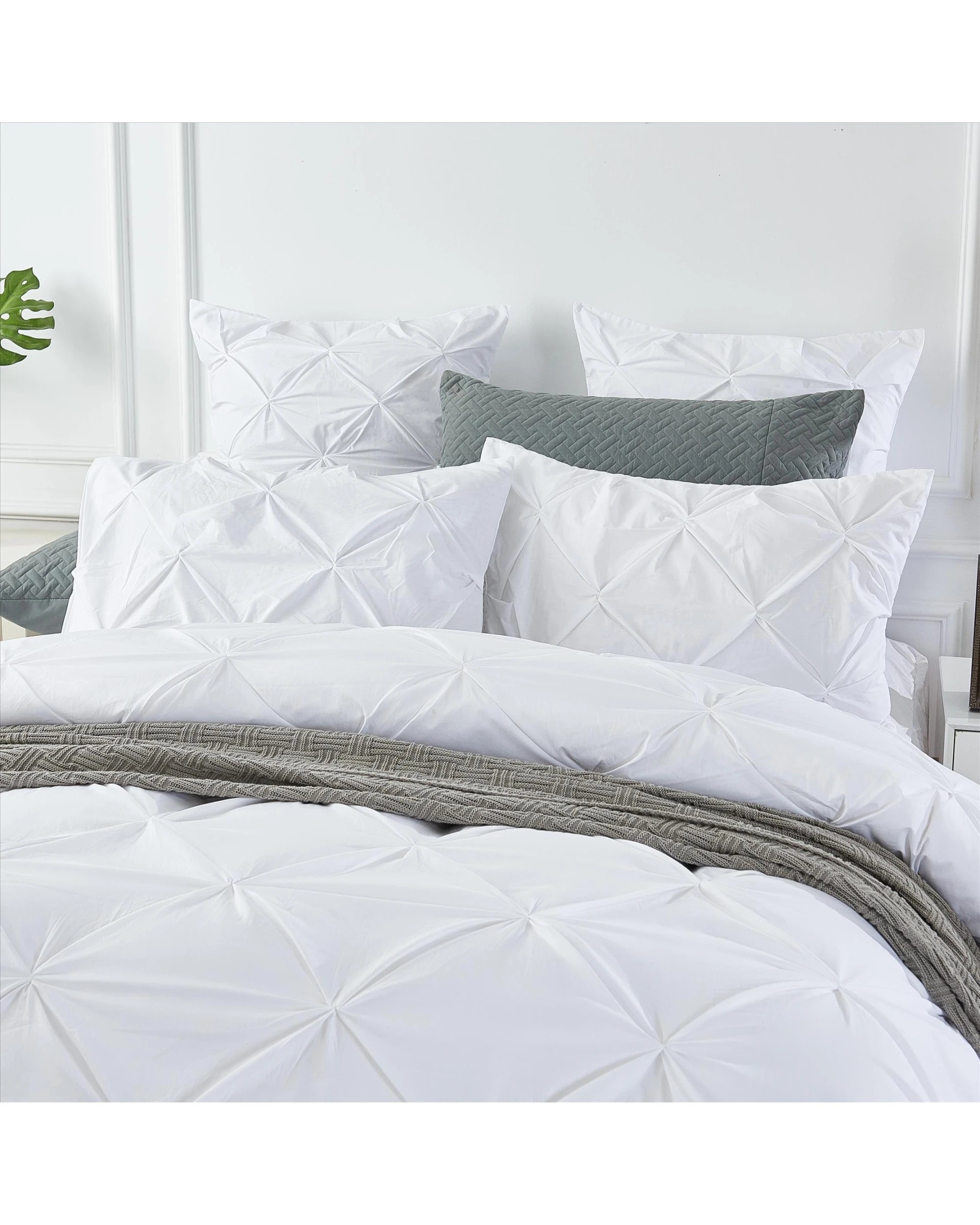 4 Cotton More Cotton Diamond Pinch Pleated Pintuck Doona Quilt Cover King - White, 4 of 7