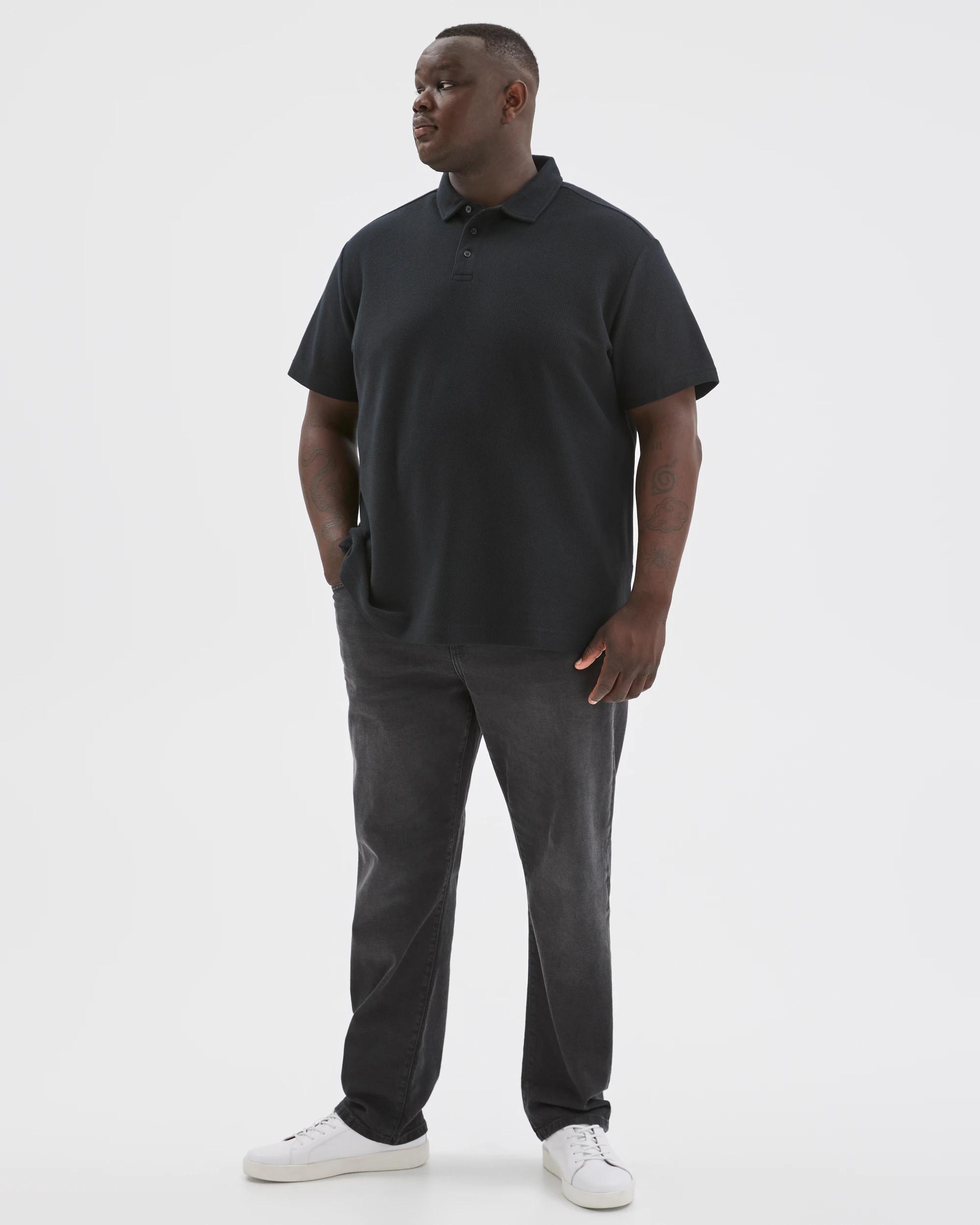 2 Target Man Plus Size Australian Cotton Textured Polo Top BLACK, 2 of 7