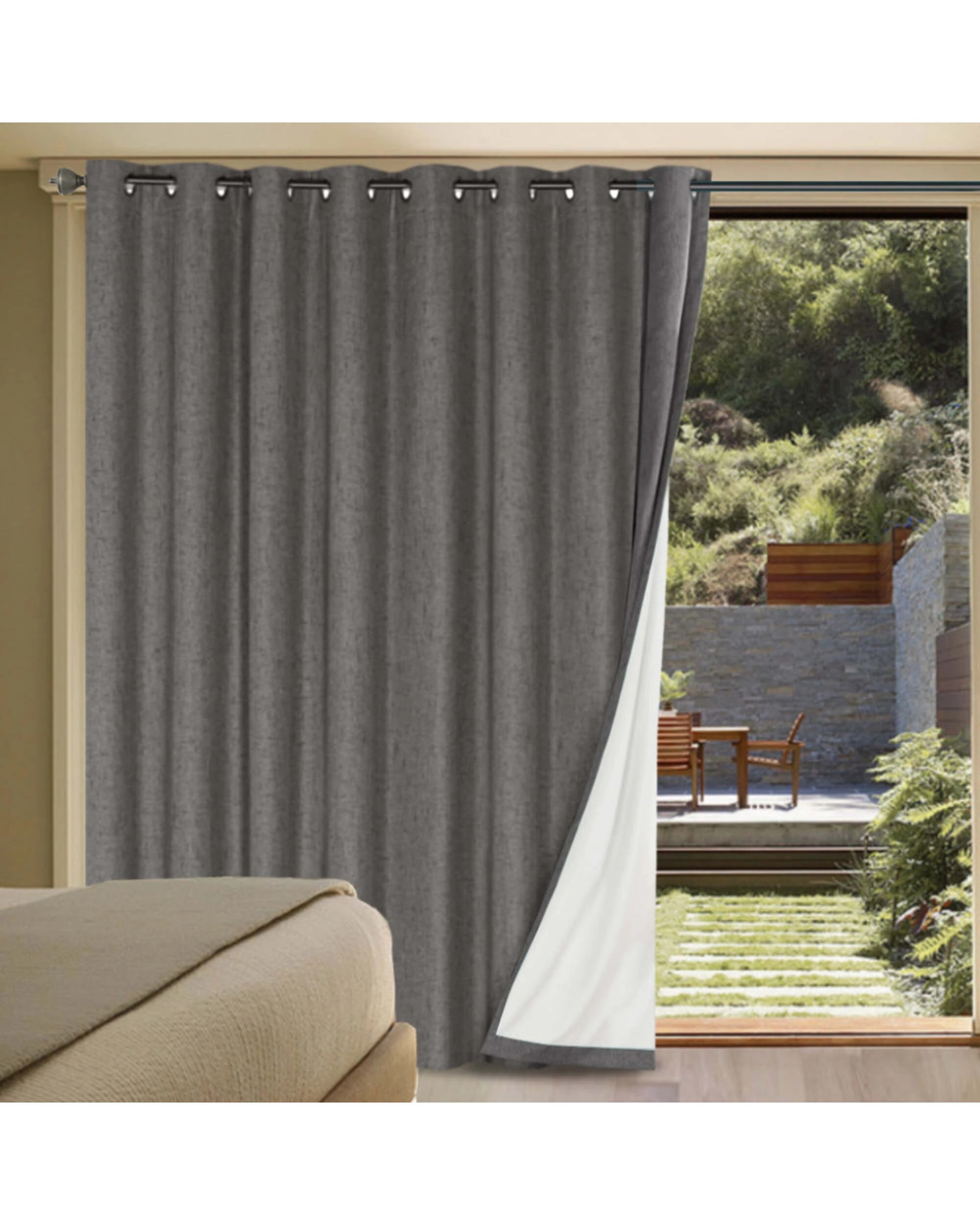 1 Smarcute Wide Blockout Faux Linen Grommet Curtain - 254x213cm - Grey, 1 of 5