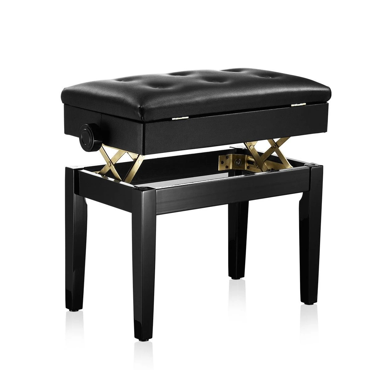 2 Melodic Adjustable Wood Keyboard Piano Bench Stool with Built-in Storage Black, 2 of 7