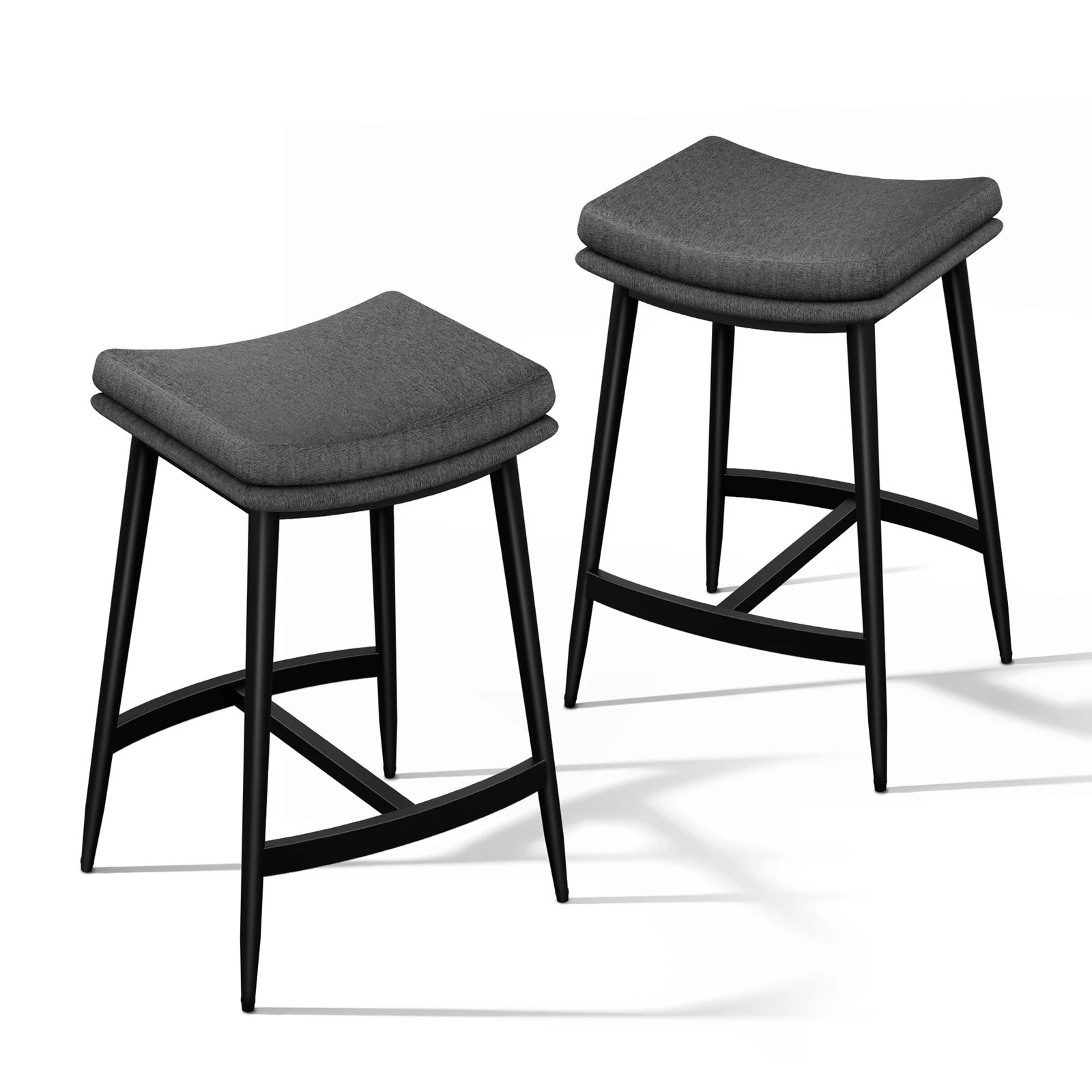 1 Alfordson 2x Bar Stools Saddle Seat Fabric - Dark Grey, 1 of 9