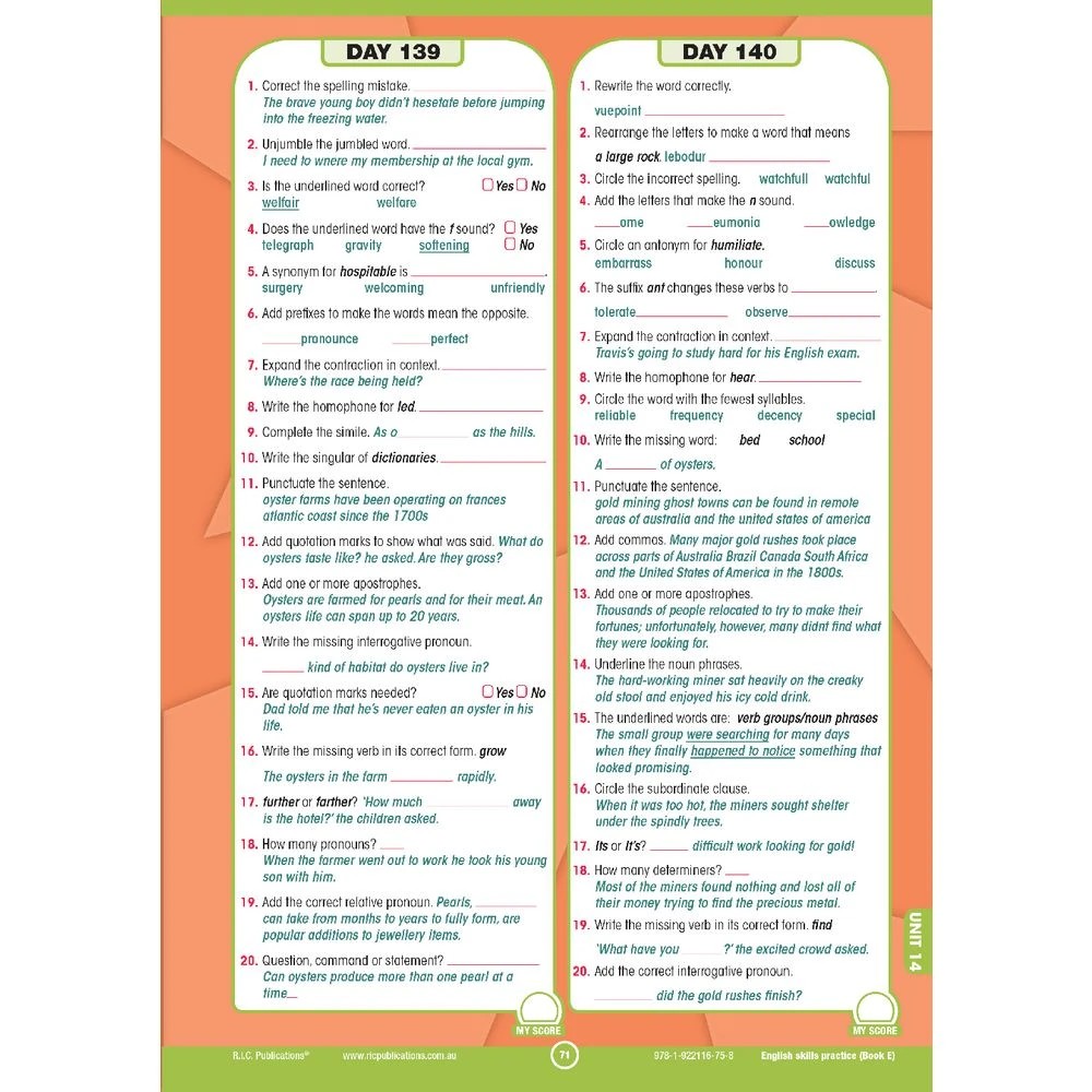 5 R.I.C English Skills Practice Book E, 5 of 5