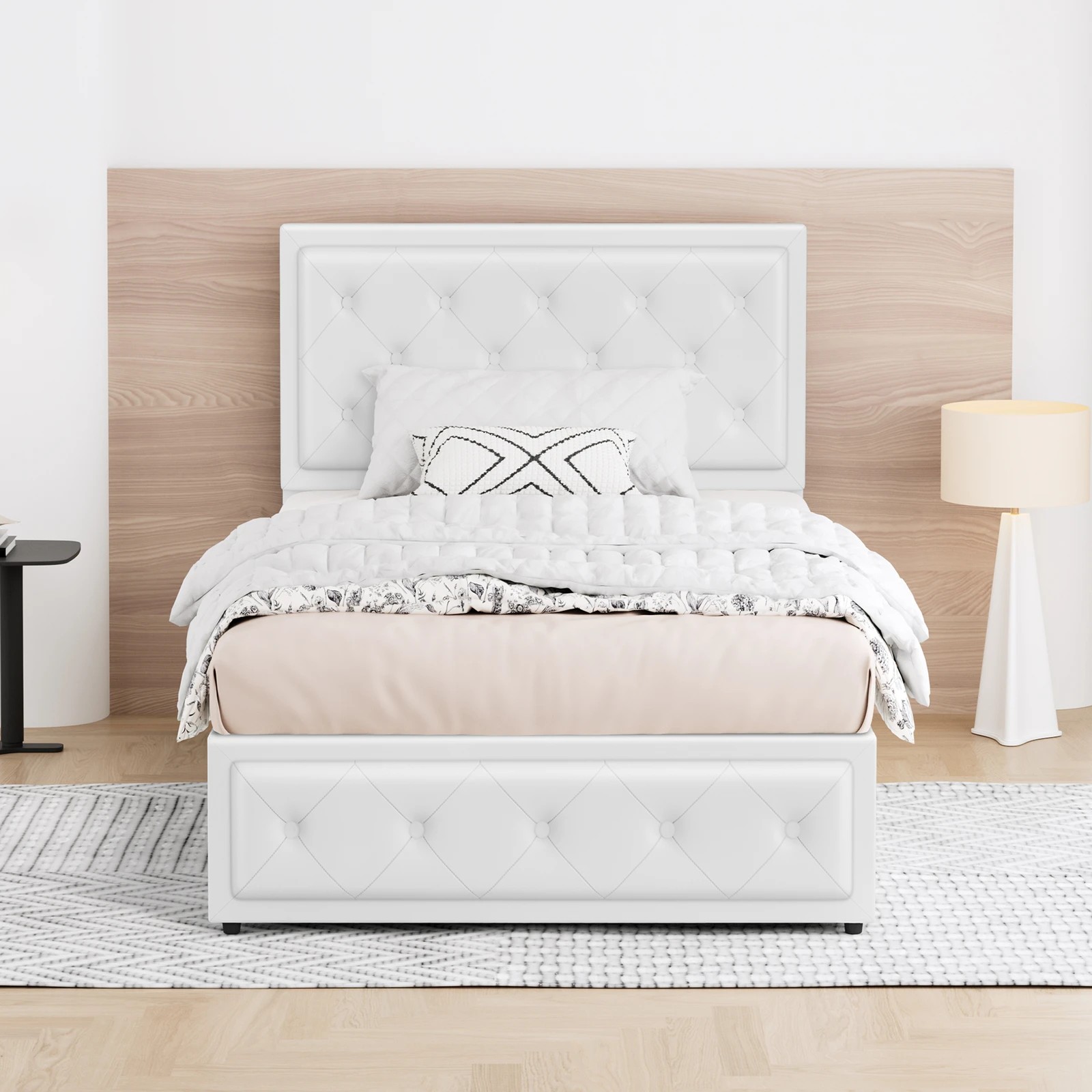 3 Alfordson Bed Frame Single Size Gas Lift Storage Mattress Base Leather Dinana - White, 3 of 10