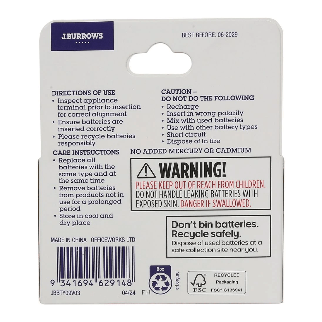 4 J.Burrows 9V Batteries 3 Pack, 4 of 7