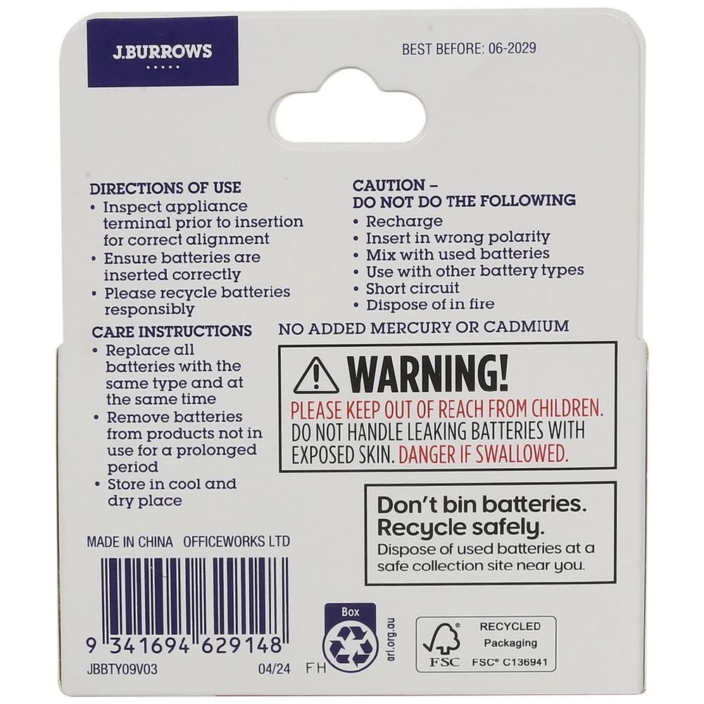 4 J.Burrows 9V Batteries 3 Pack, 4 of 7
