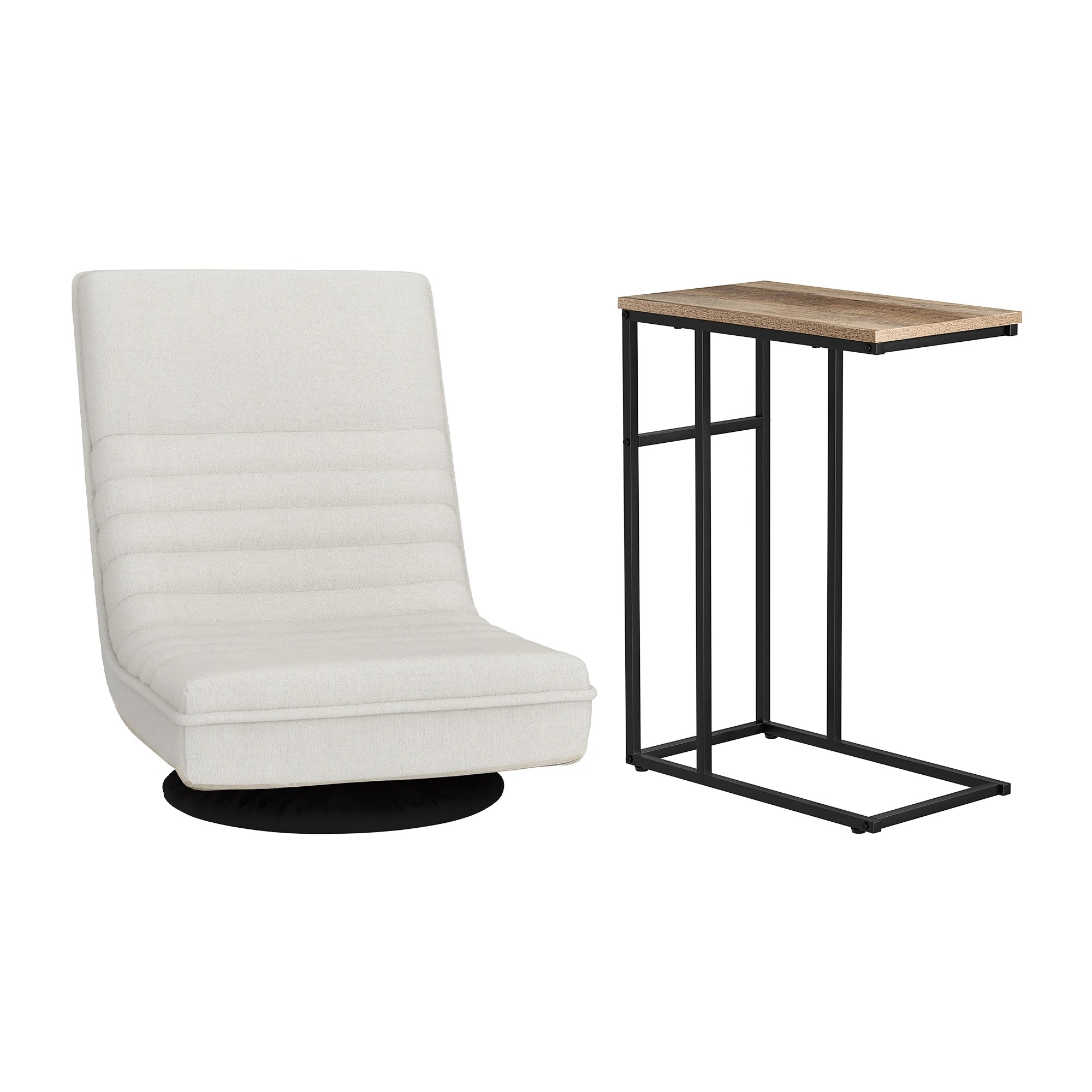 1 Artiss Floor Lounge & Coffee Table Set, Swviel Foldable Linen Sofa Chair, C-Shaped Side Table - Multi, 1 of 7