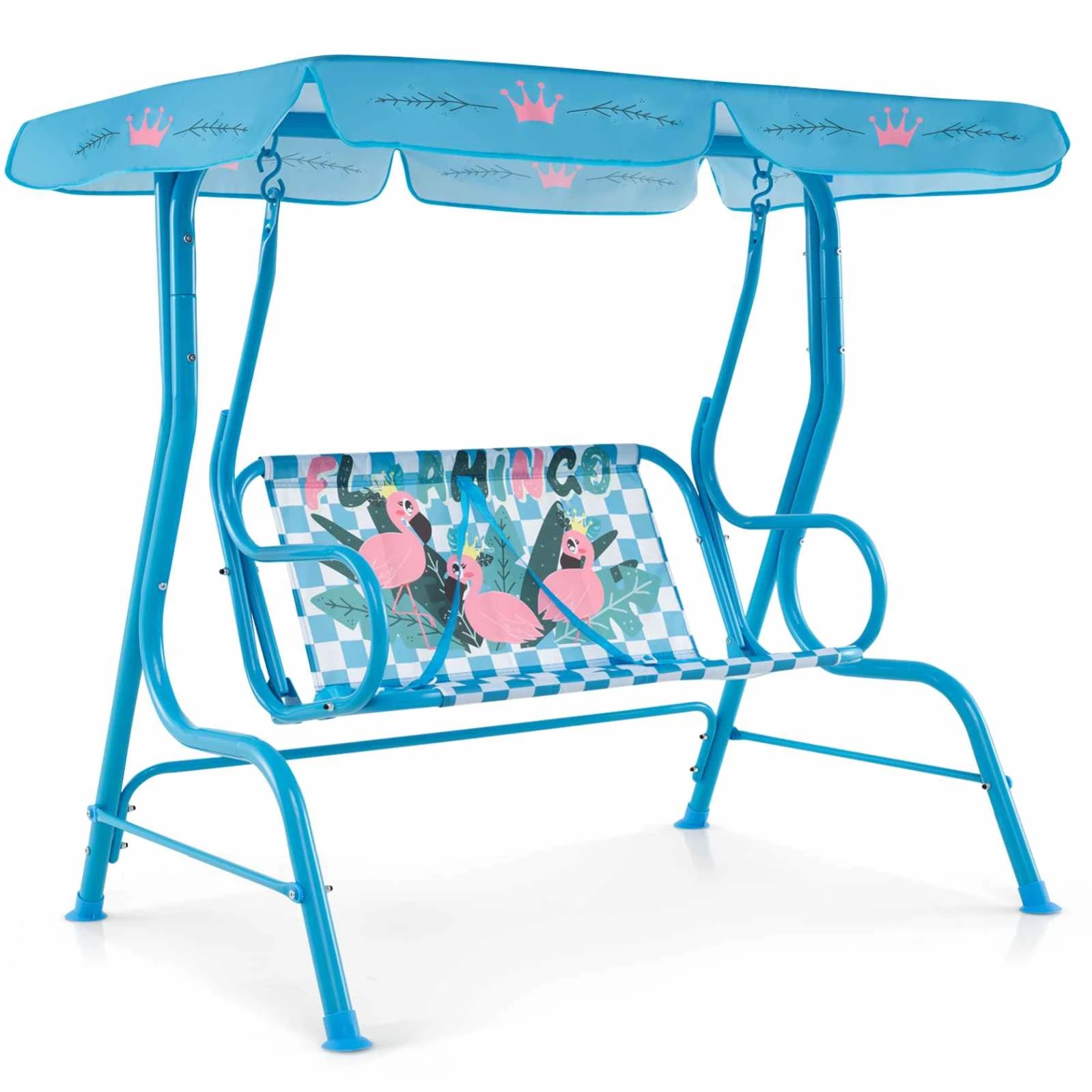 1 Costway 2-Seater Porch Swing Chair Garden Swing Bench w/Adjustable Tilt Canopy - Blue, 1 of 3