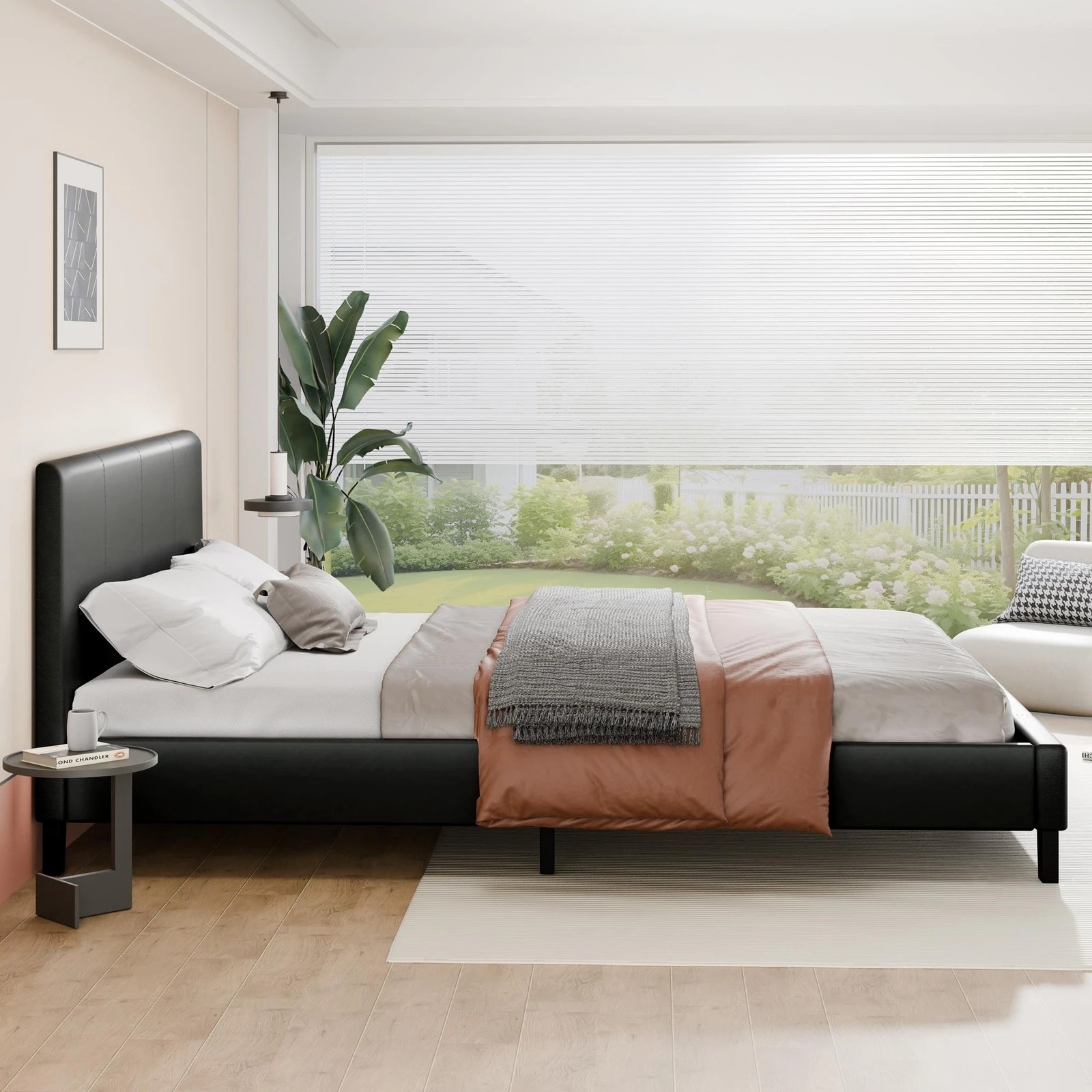 2 Alfordson Bed Frame Single Size Mattress Base Wooden Platform Leather - Black, 2 of 10