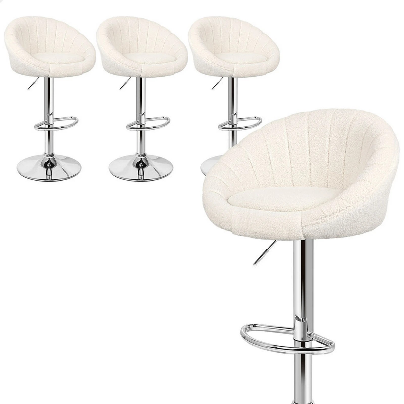 1 Alfordson 4x Bar Stools Gas Lift Sherpa Bar Chairs Kitchen Swivel - Beige, 1 of 10