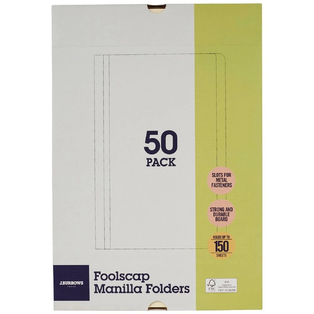 1 J.Burrows Manila Folder Foolscap Buff 50 Pack, 1 of 6