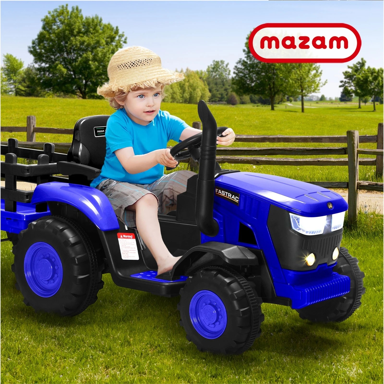 9 Mazam Kids Ride On Car Tractor 156 Cm Trailer 12v Remote Electric Toddlers Toy
 - Blue, 9 of 10