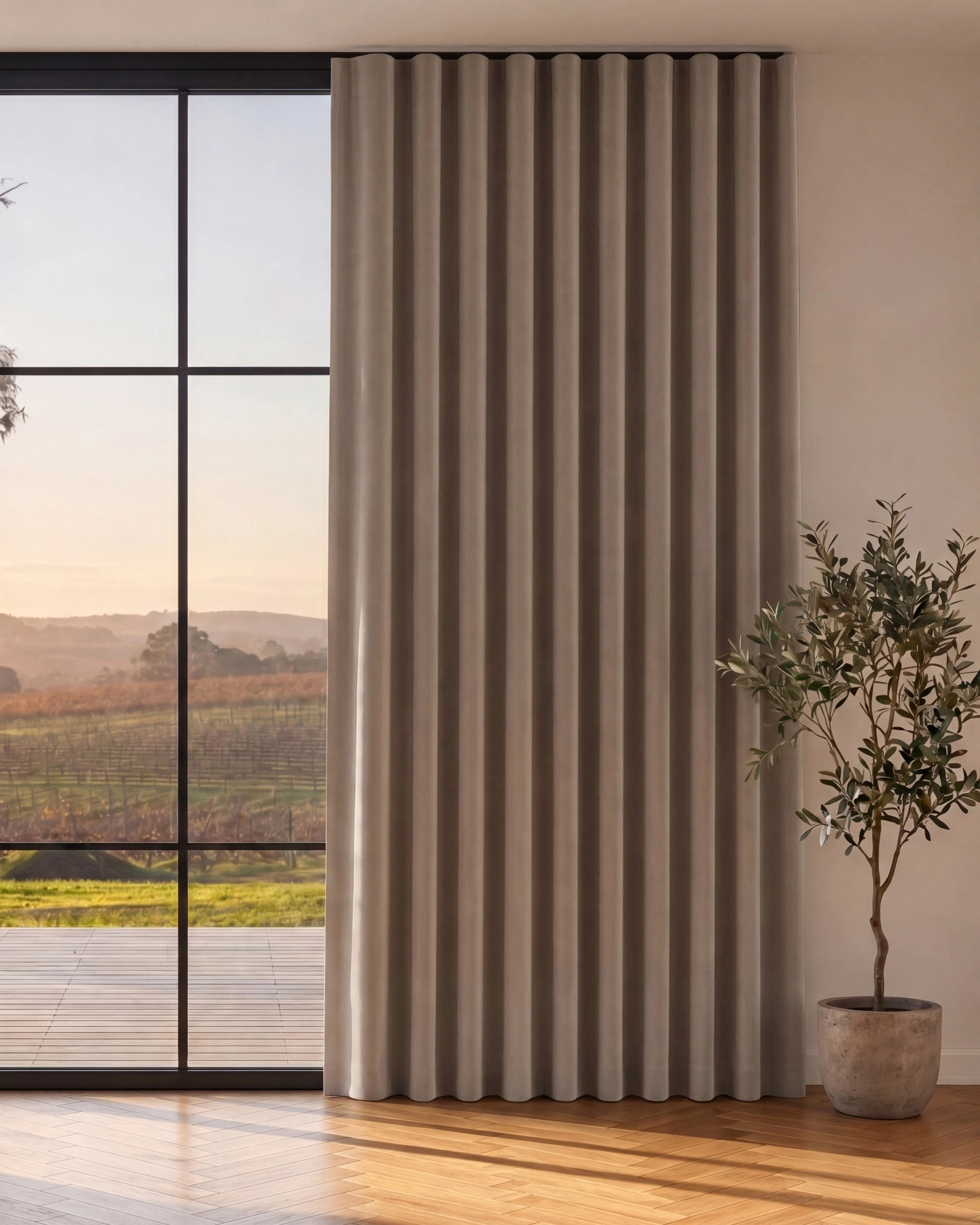 1 Cadence & Co. Byron Matte Velvet 100% Blockout S-Fold Curtain 385x280cm - Fits 220cm Track - Oat, 1 of 5