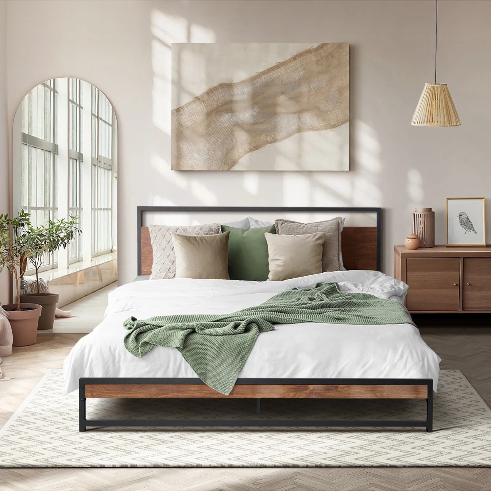 3 Oikiture Metal Bed Frame Double Size Beds Base Platform Wood
 - Black, 3 of 9