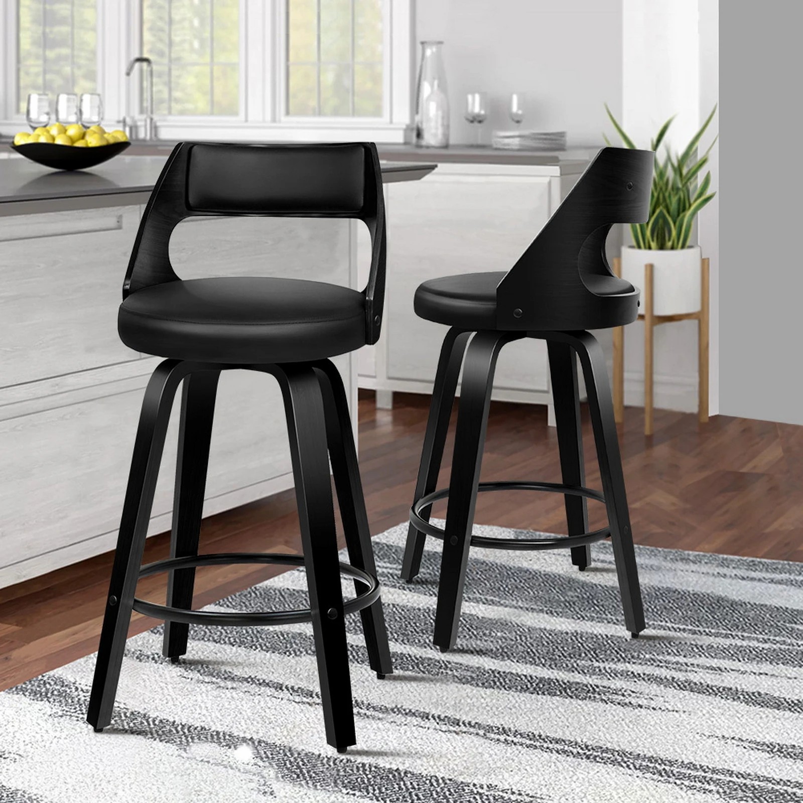10 Alfordson 2x Swivel Bar Stools Eden Kitchen Wooden Dining Chair - Black, 10 of 10