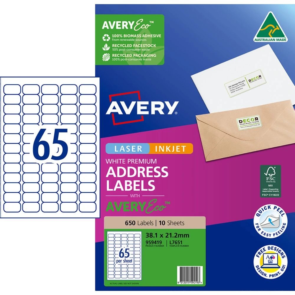 1 Avery Premium White Addressing Labels AveryEco 65UP 10 Sheets, 1 of 10