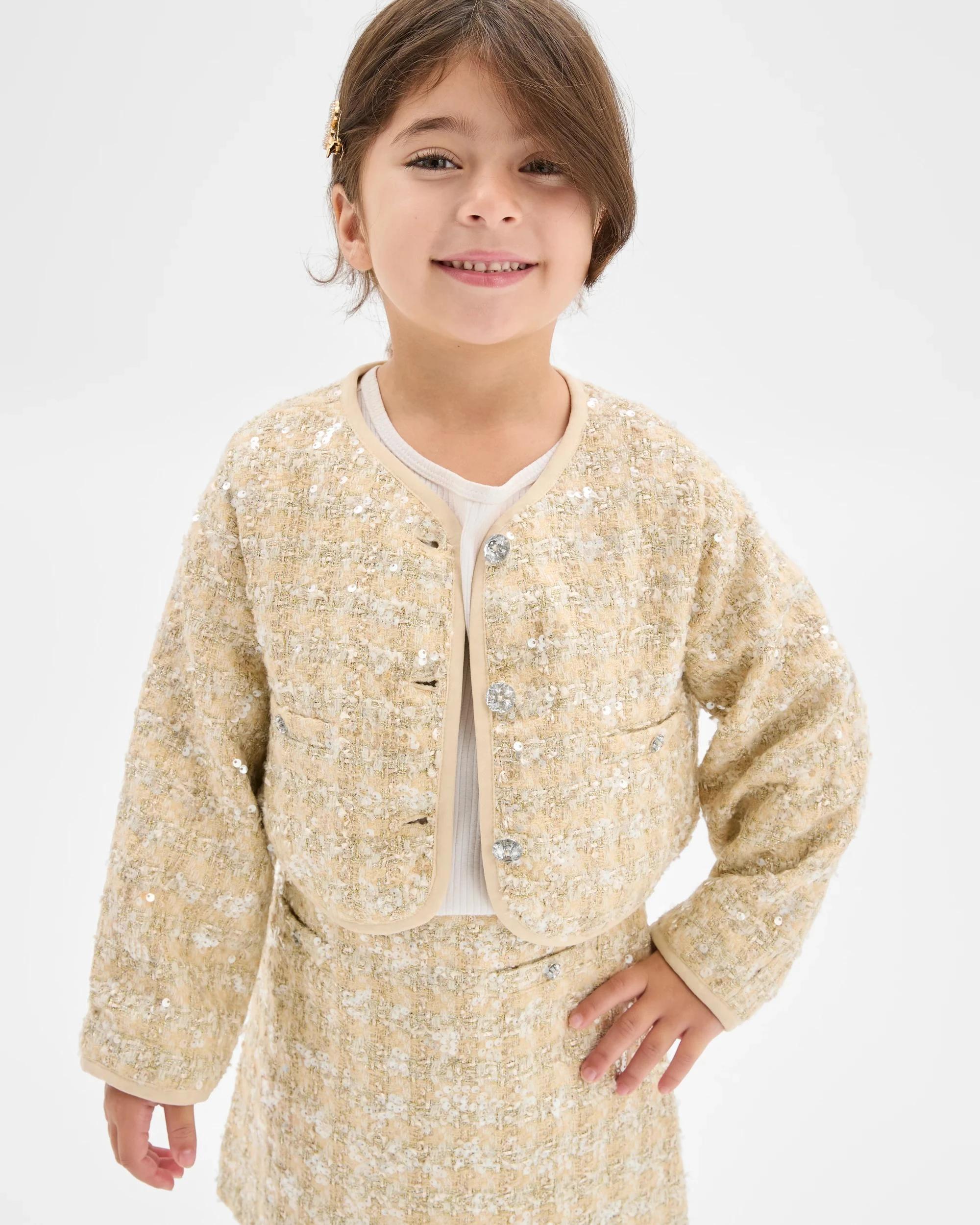 2 Target Kids Sequin Blazer Boucle Jacket CREAM, 2 of 6