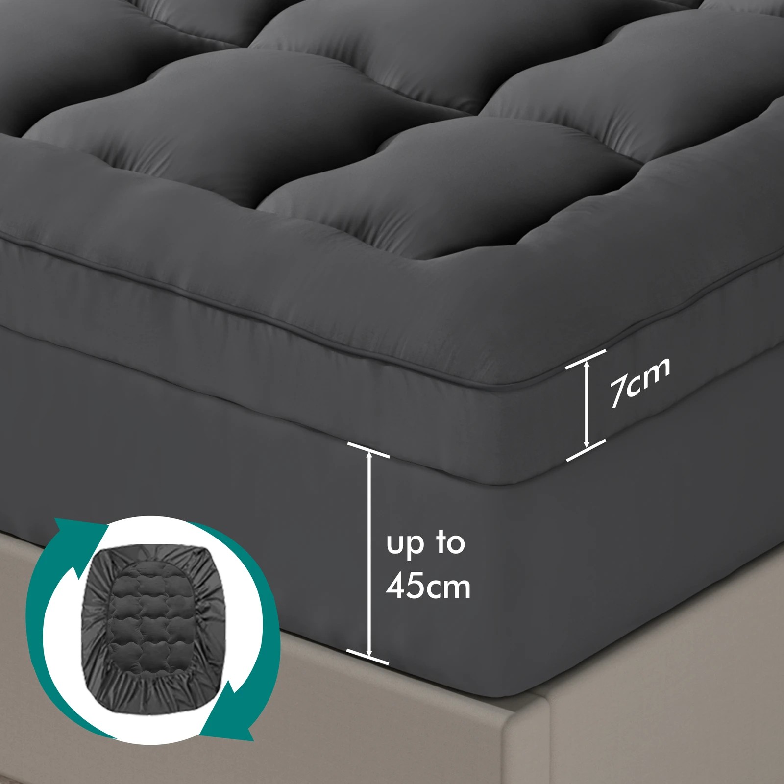 7 Starry Eucalypt Mattress Topper Bamboo Charcoal Pillowtop Cover Pad 7cm - Single Bed - Grey, 7 of 8