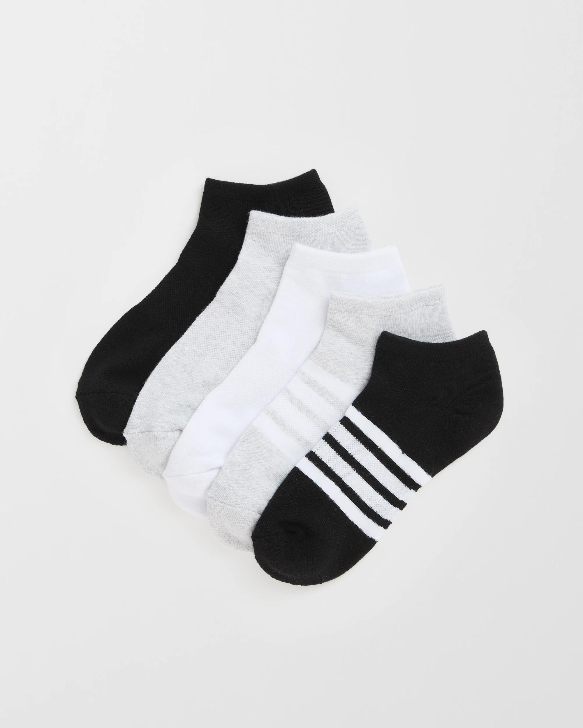 1 Target Woman Australian Cotton Blend 5 Pack Sport Cushioned Low Cut Socks STRIPE/SOLID BLACK, 1 of 3