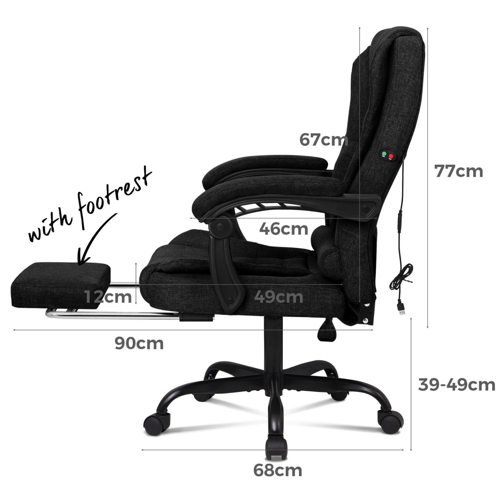 9 Alfordson Massage Office Chair Footrest Executive Gaming Racing Fabric Seat - Black, 9 of 10
