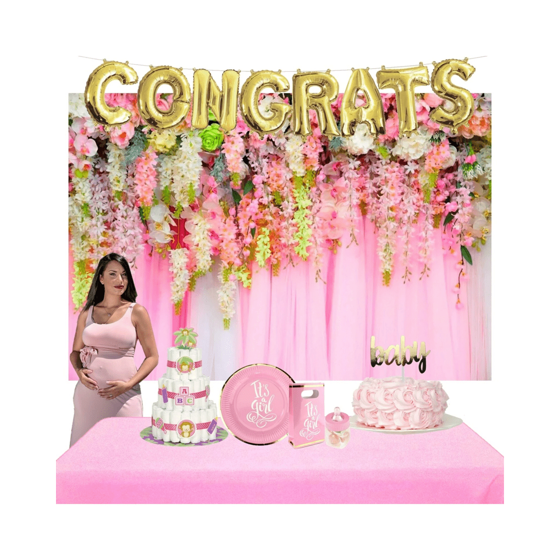 3 Alibaba Pink Floral Curtain Large Printed Fabric Backdrop, 3 of 5