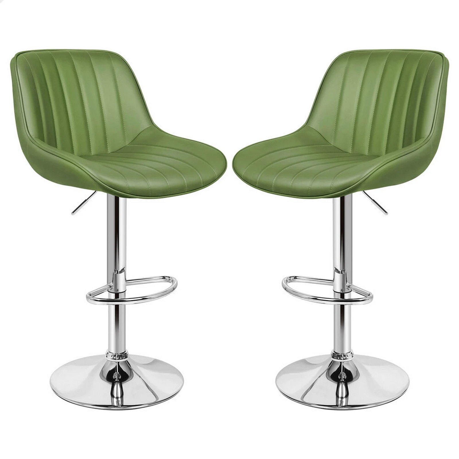 1 Alfordson 2x Bar Stools Gas Lift Leather Bar Chairs Kitchen Swivel - Green, 1 of 9