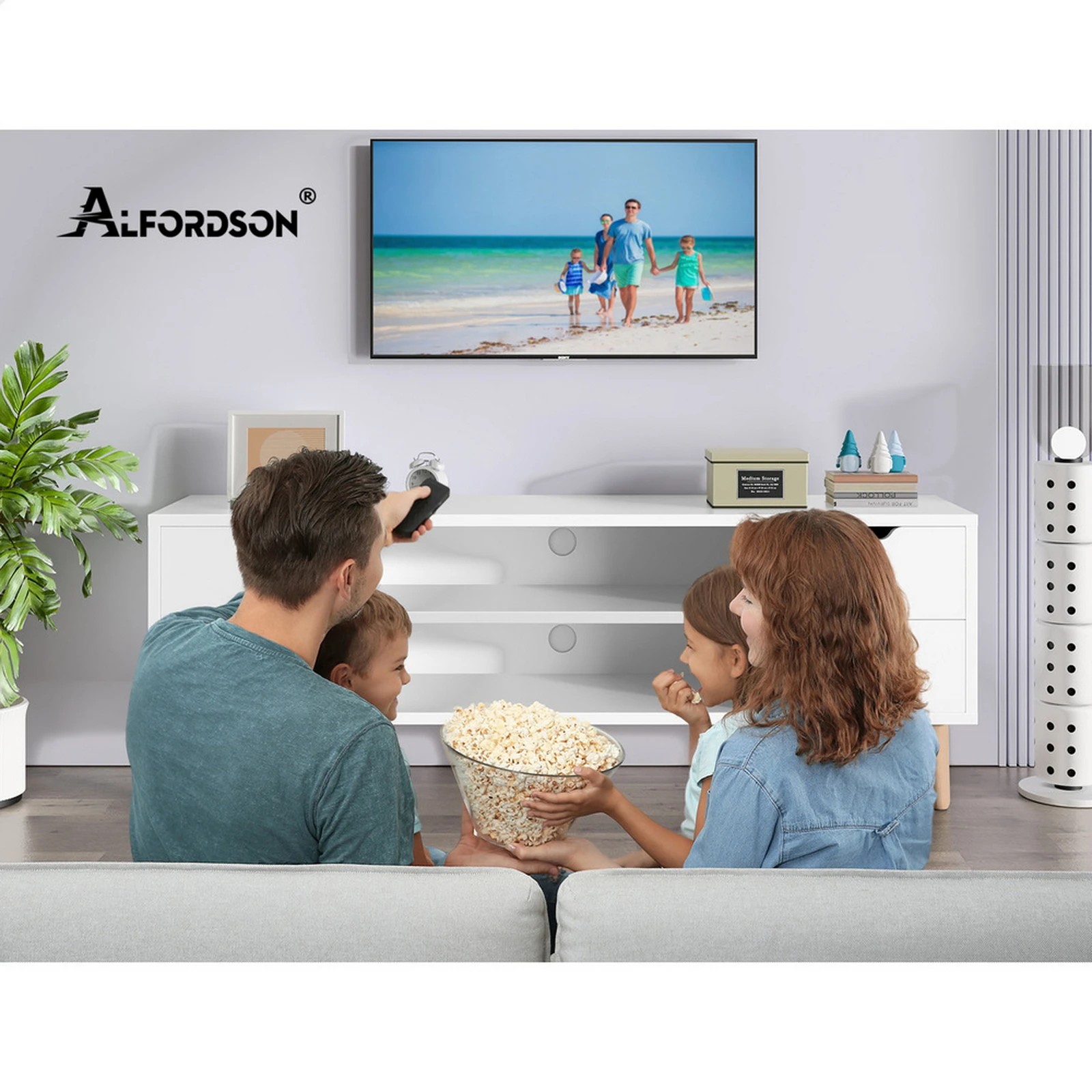 9 Alfordson Entertainment Unit 120cm TV Cabinet Stand Storage Drawer - White, 9 of 9