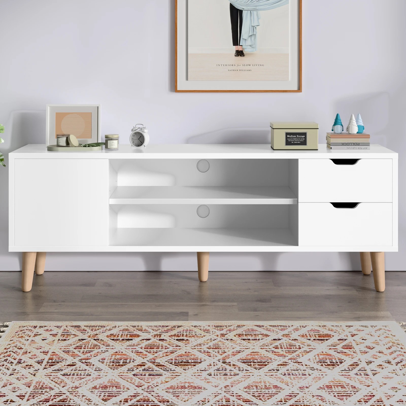 2 Alfordson Entertainment Unit 120cm TV Cabinet Stand Storage Drawer - White, 2 of 10