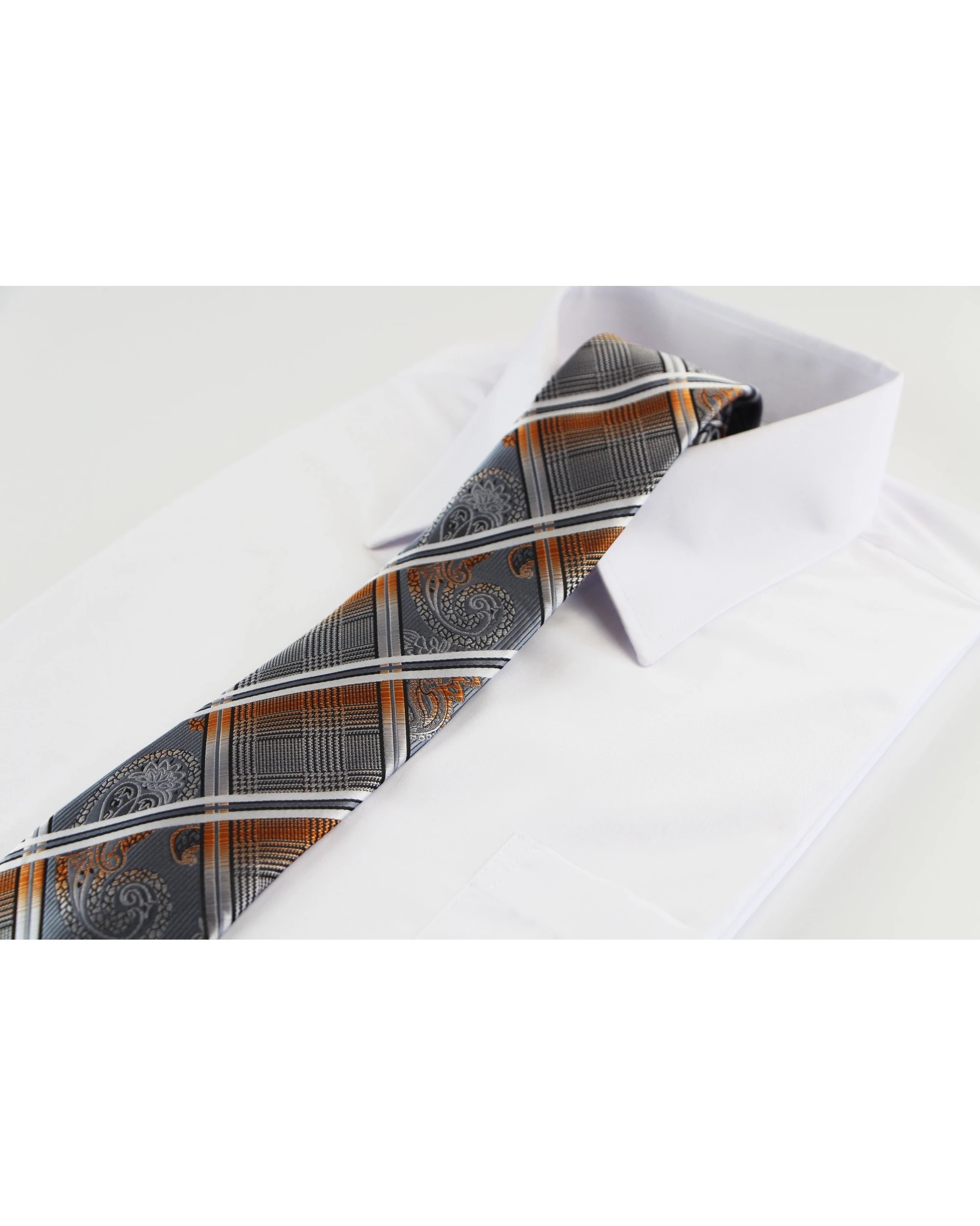 1 Zasel Mens Silver, Black & Orange Patterned 8cm Neck Tie, 1 of 2
