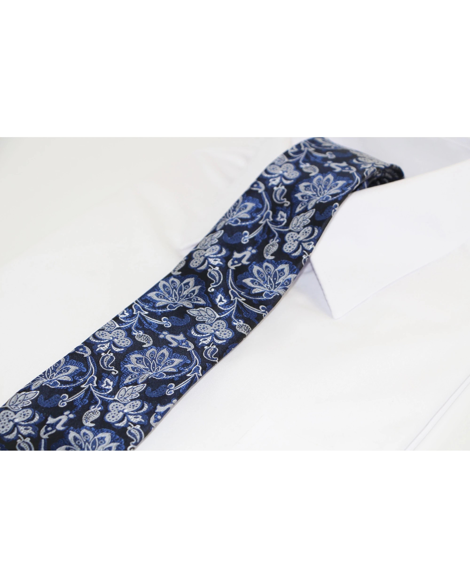 1 Zasel Mens Blue, Grey & Black Boho Paisley Patterned 8cm Neck Tie, 1 of 2