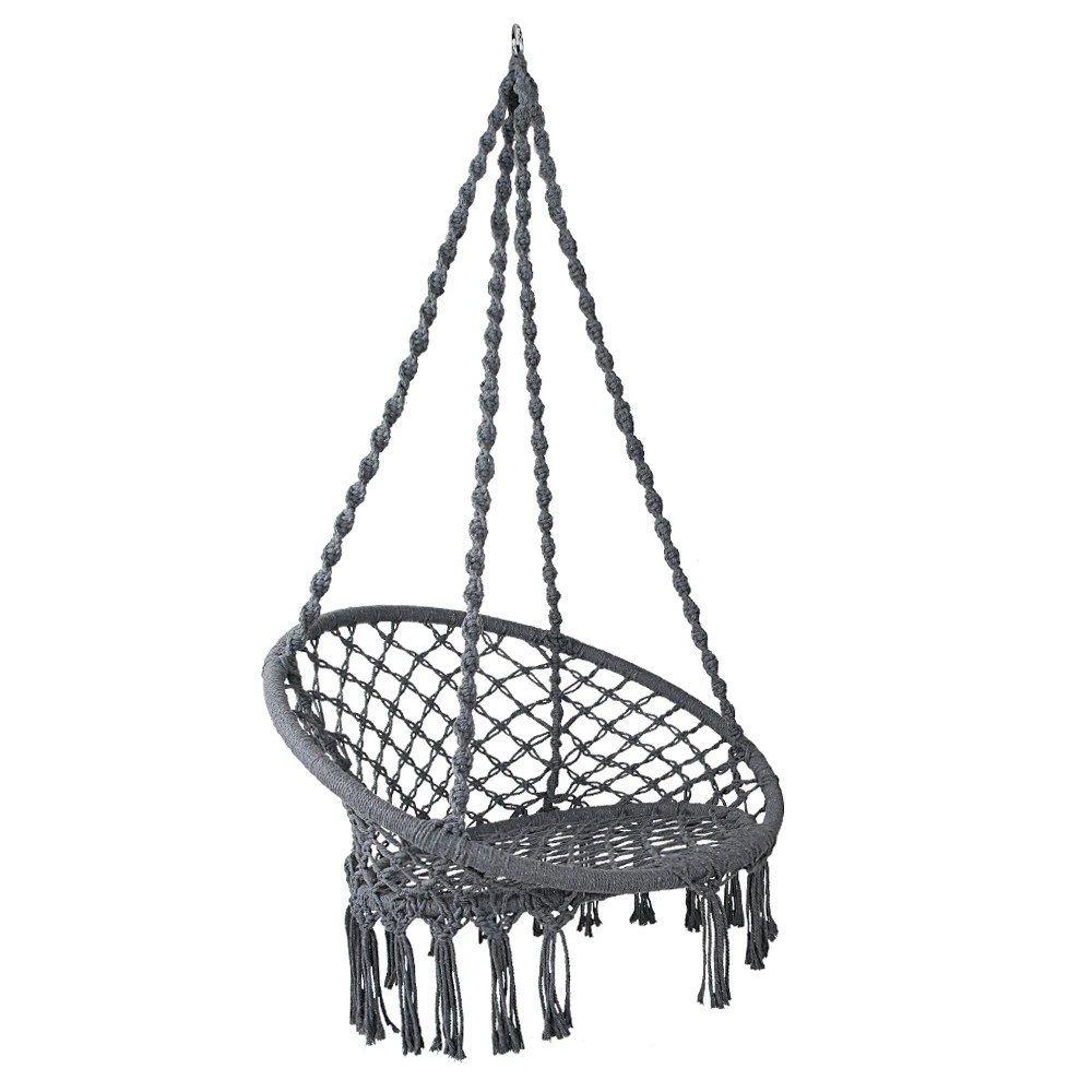 1 Gardeon Hammock Chair Outdoor Hanging Macrame Cotton Indoor - Grey, 1 of 9
