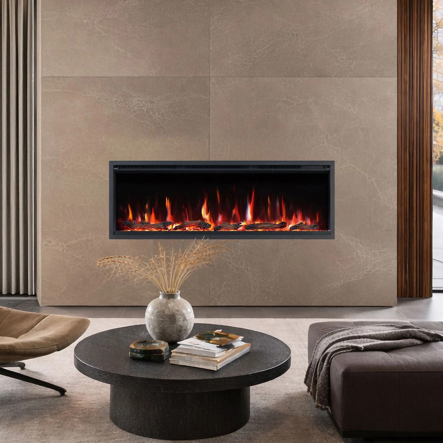 1 Moda Living Lumina 50 inch Electric Fireplace - Black, 1 of 2