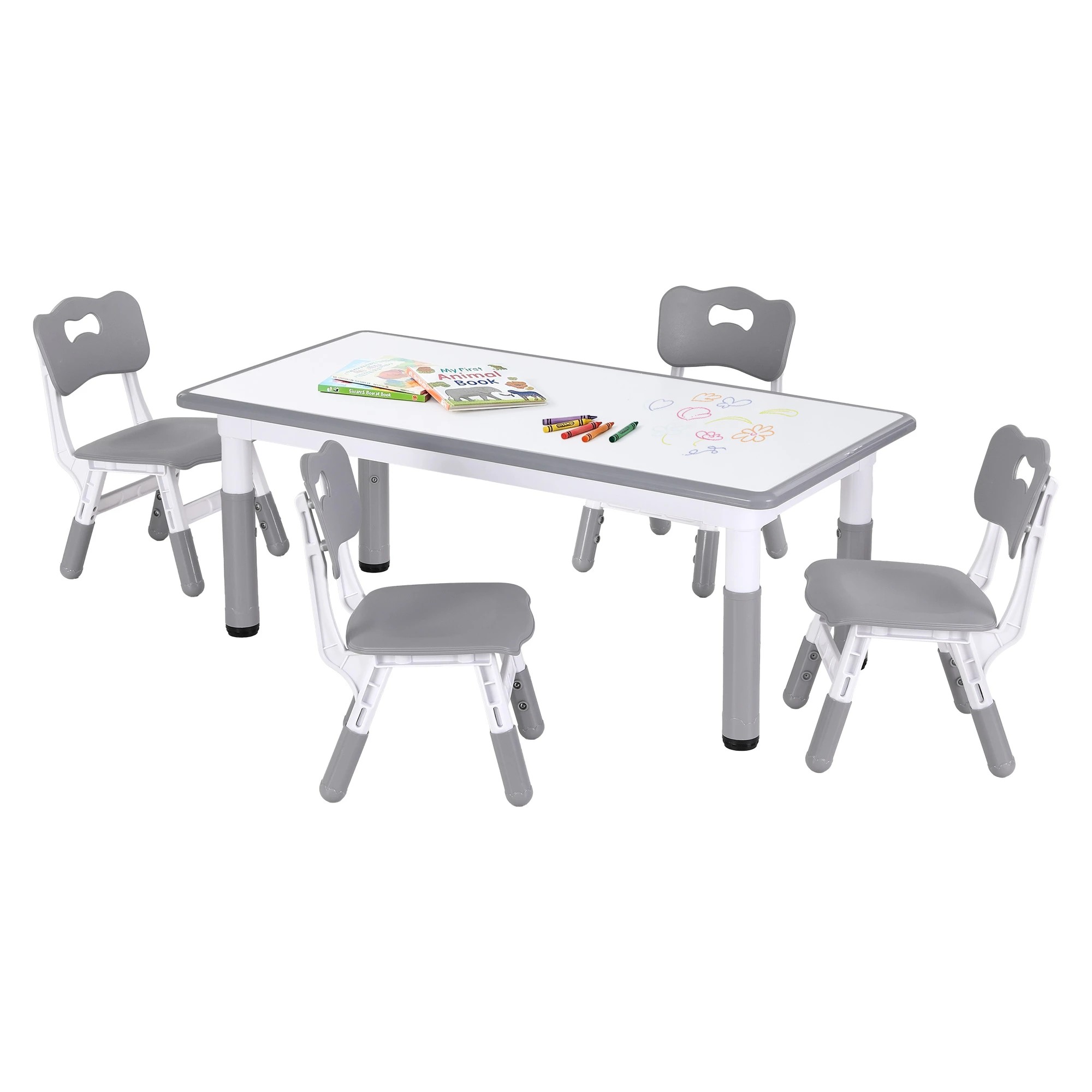 1 Keezi Kids Table and 4 Chairs Set Height Adjustable Toddler Activity Table Graffiti Top - Multi, 1 of 9