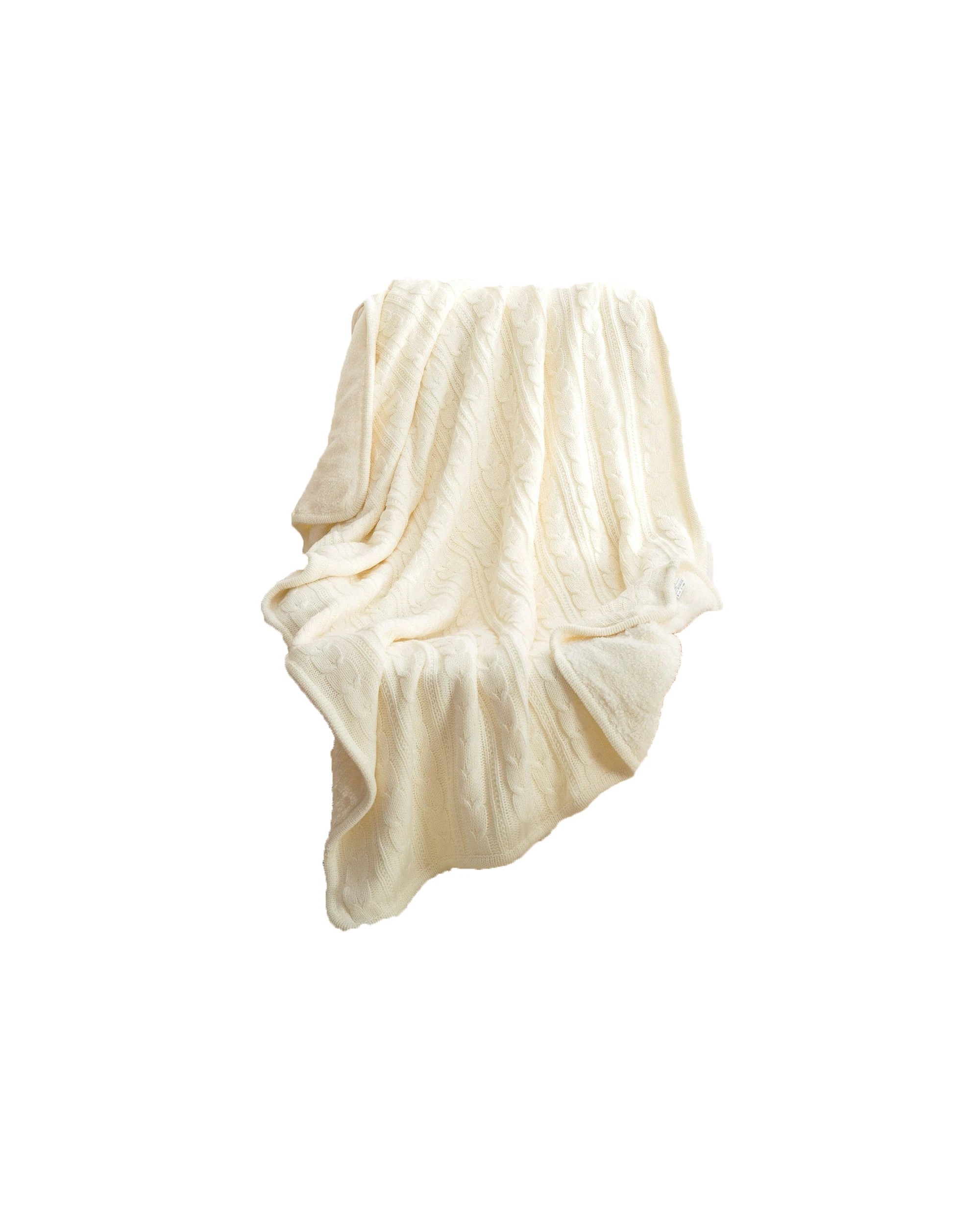 1 Cotton More Knitted Sherpa Blanket Throw 180x120cm Cream - Beige, 1 of 2