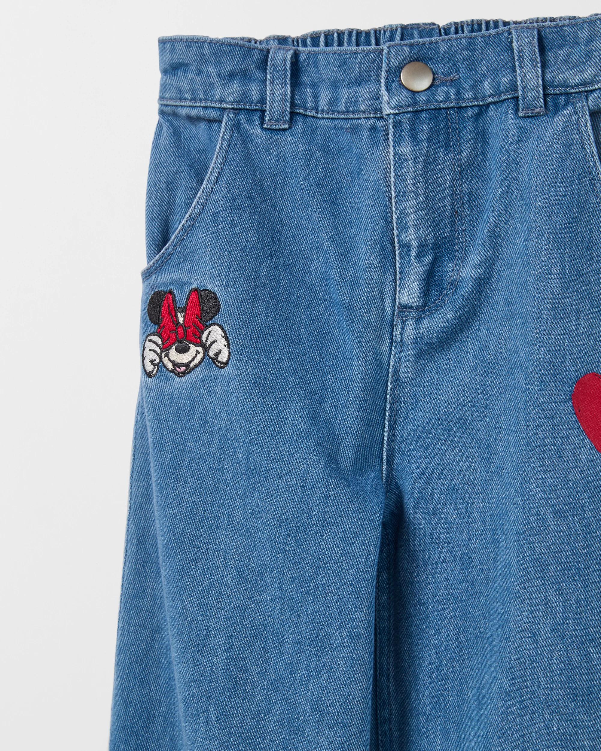 2 Disney Minnie Mouse Embroidered Wide Leg Denim Jeans BLUE, 2 of 2